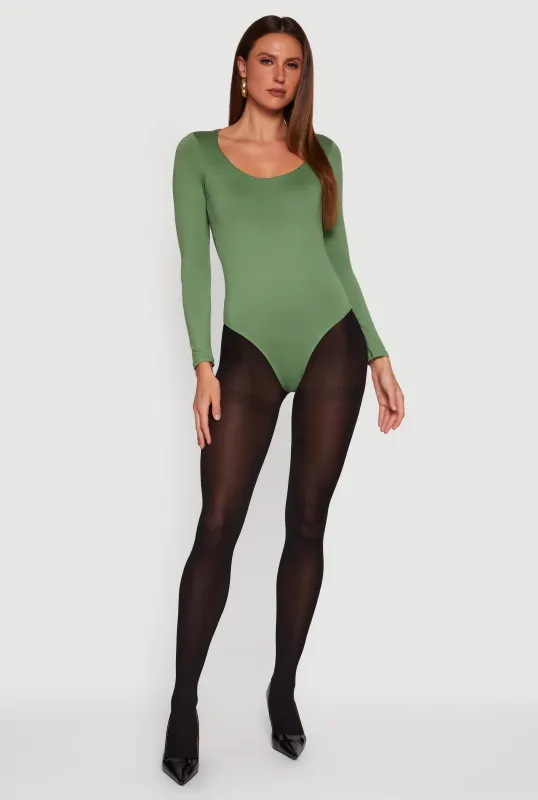 Doubled Brushed Knit Long Sleeve Scoop Neck Bodysuit sold by Rainbow