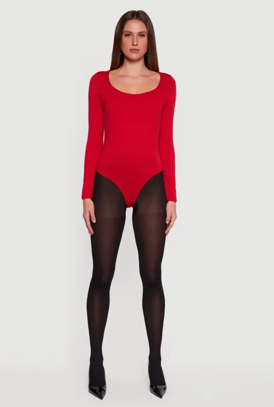 Doubled Brushed Knit Long Sleeve Scoop Neck Bodysuit sold by Rainbow