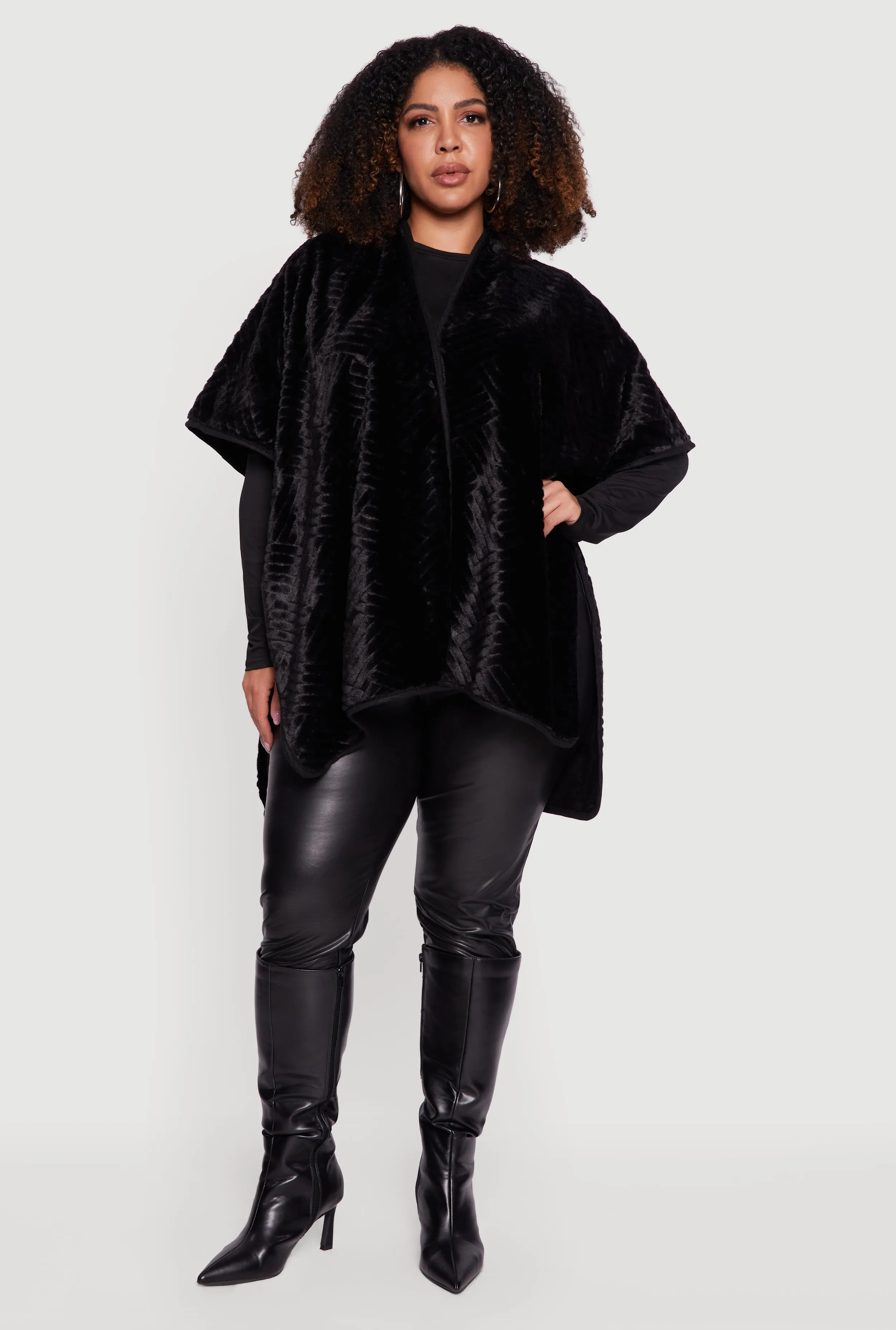 Faux Fur Open Front Poncho sold by Rainbow
