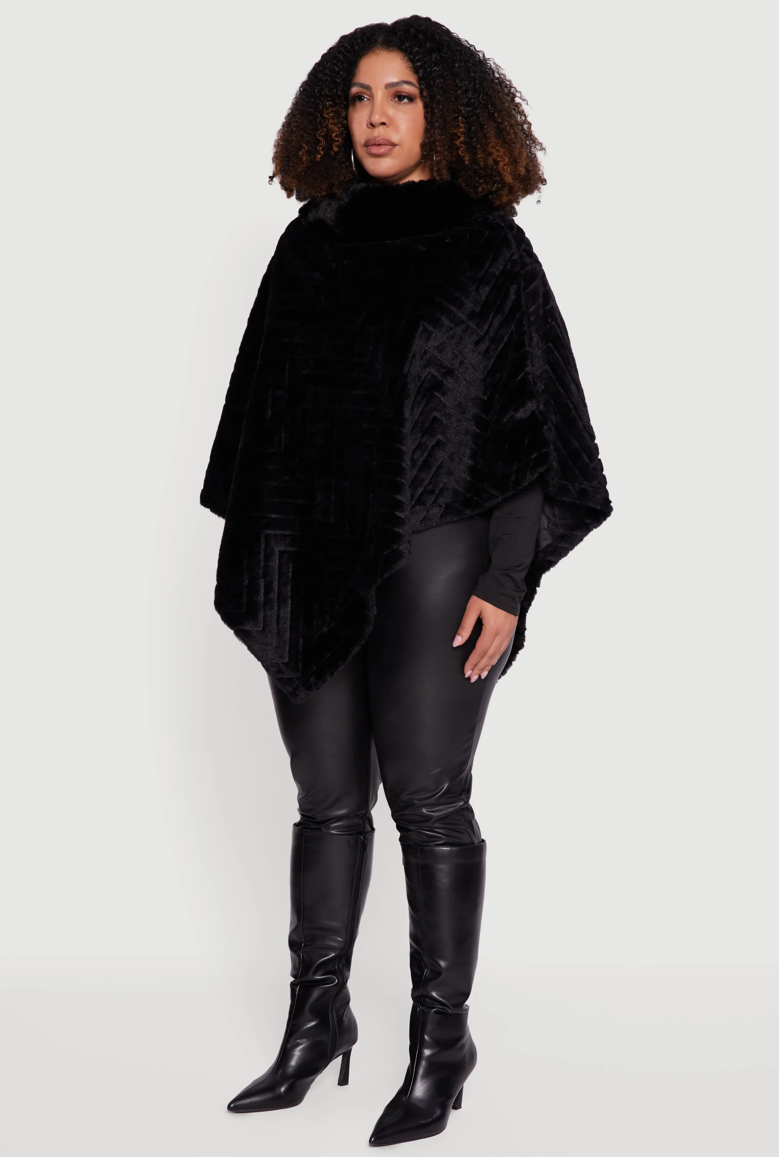 Chevron Embossed Faux Fur Poncho sold by Rainbow product image thumbnail 3