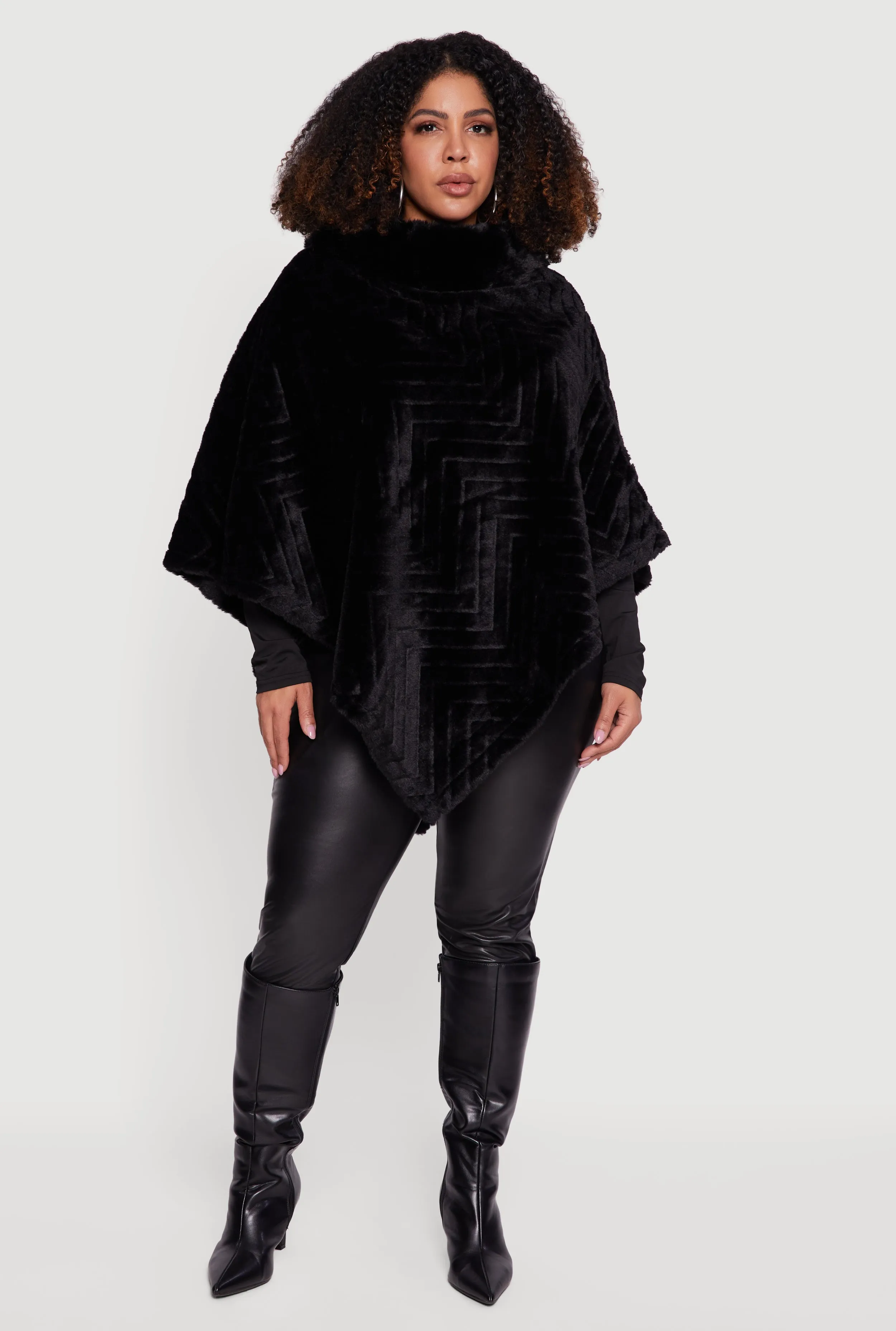 Chevron Embossed Faux Fur Poncho sold by Rainbow