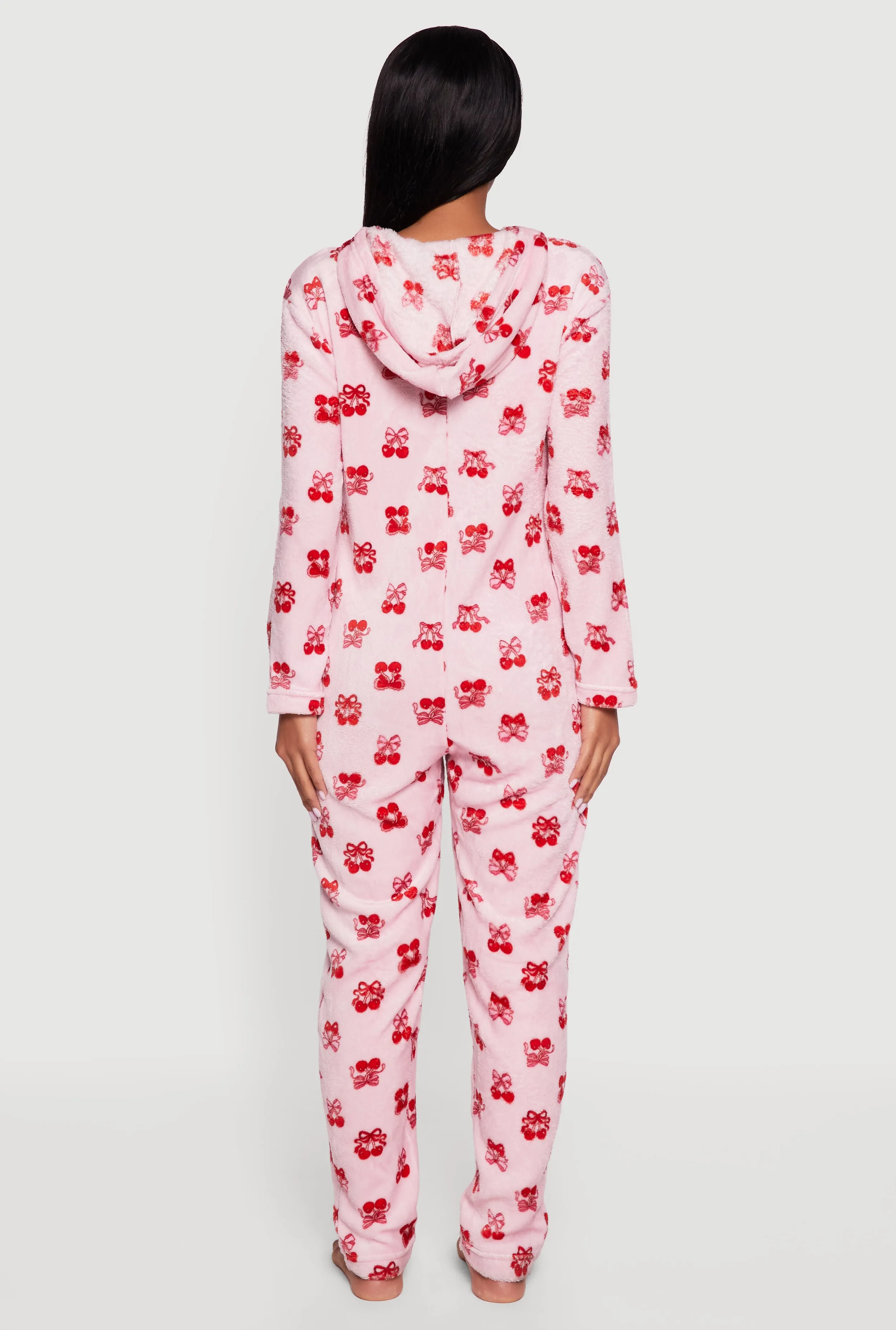 Cherry Bow Print Hooded Long Sleeve Pajama Onesie sold by Rainbow product image thumbnail 3