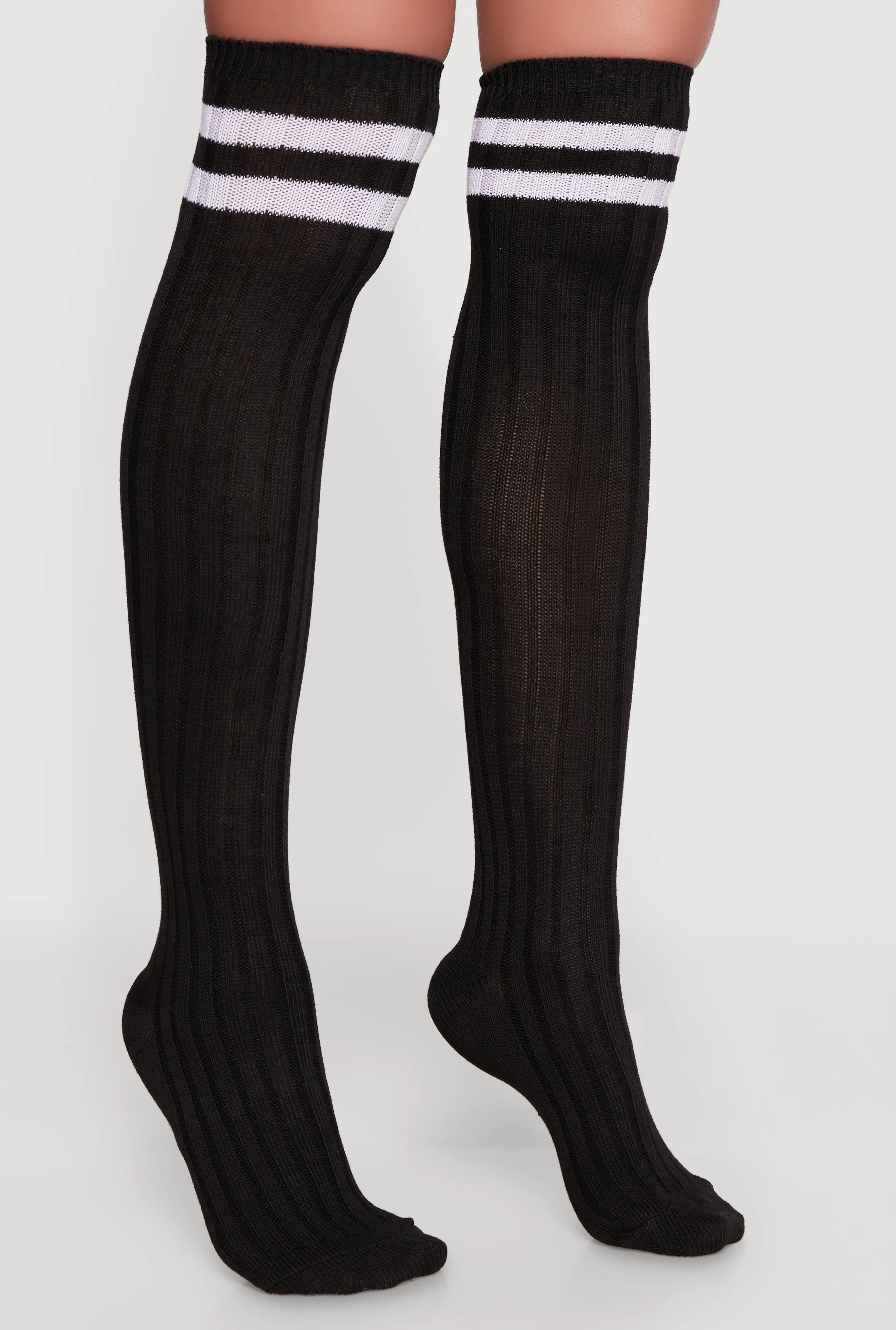 Rib Knit Varsity Stripe Over the Knee Socks Size 9-11 sold by Rainbow