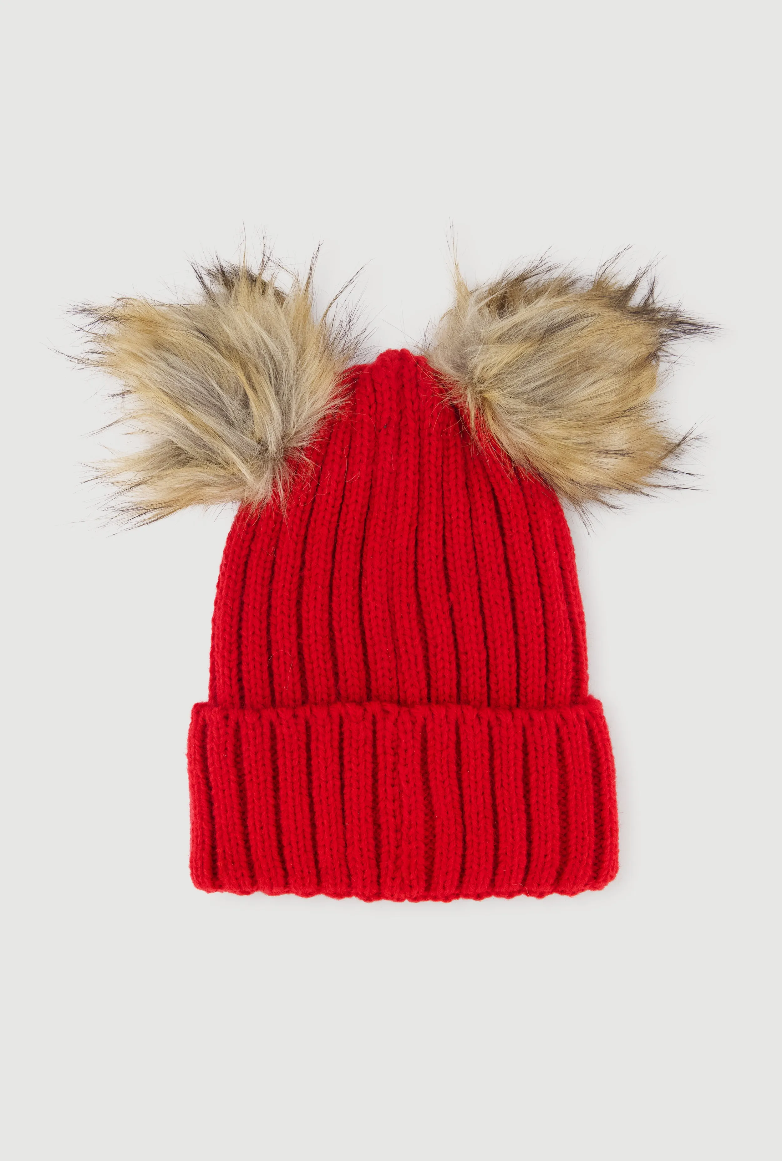 Double Faux Fur Pom Pom Rib Knit Beanie sold by Rainbow product image thumbnail 5