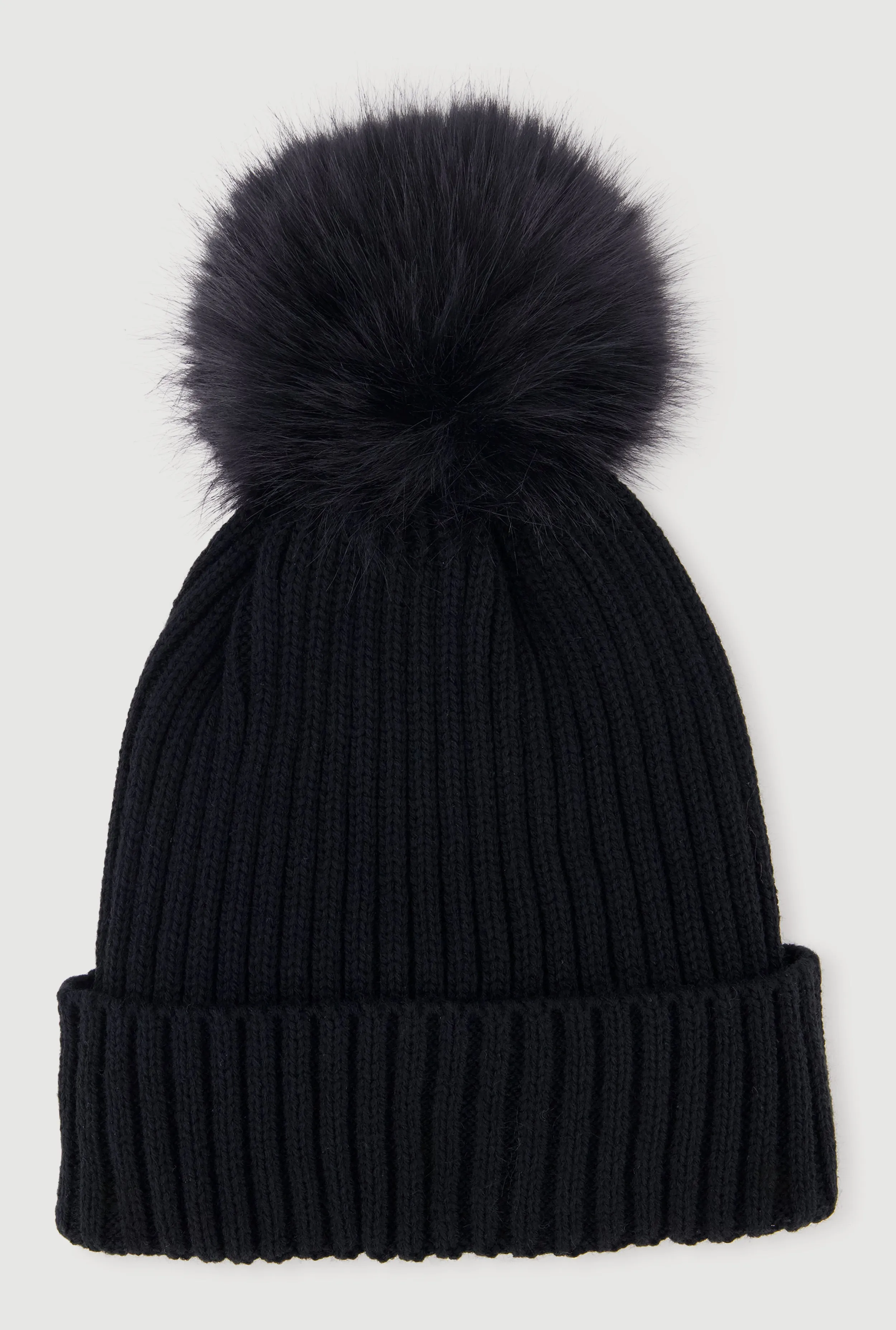 Trendy Faux Fur Pom Pom Detail Ribbed Knit Beanie sold by Rainbow