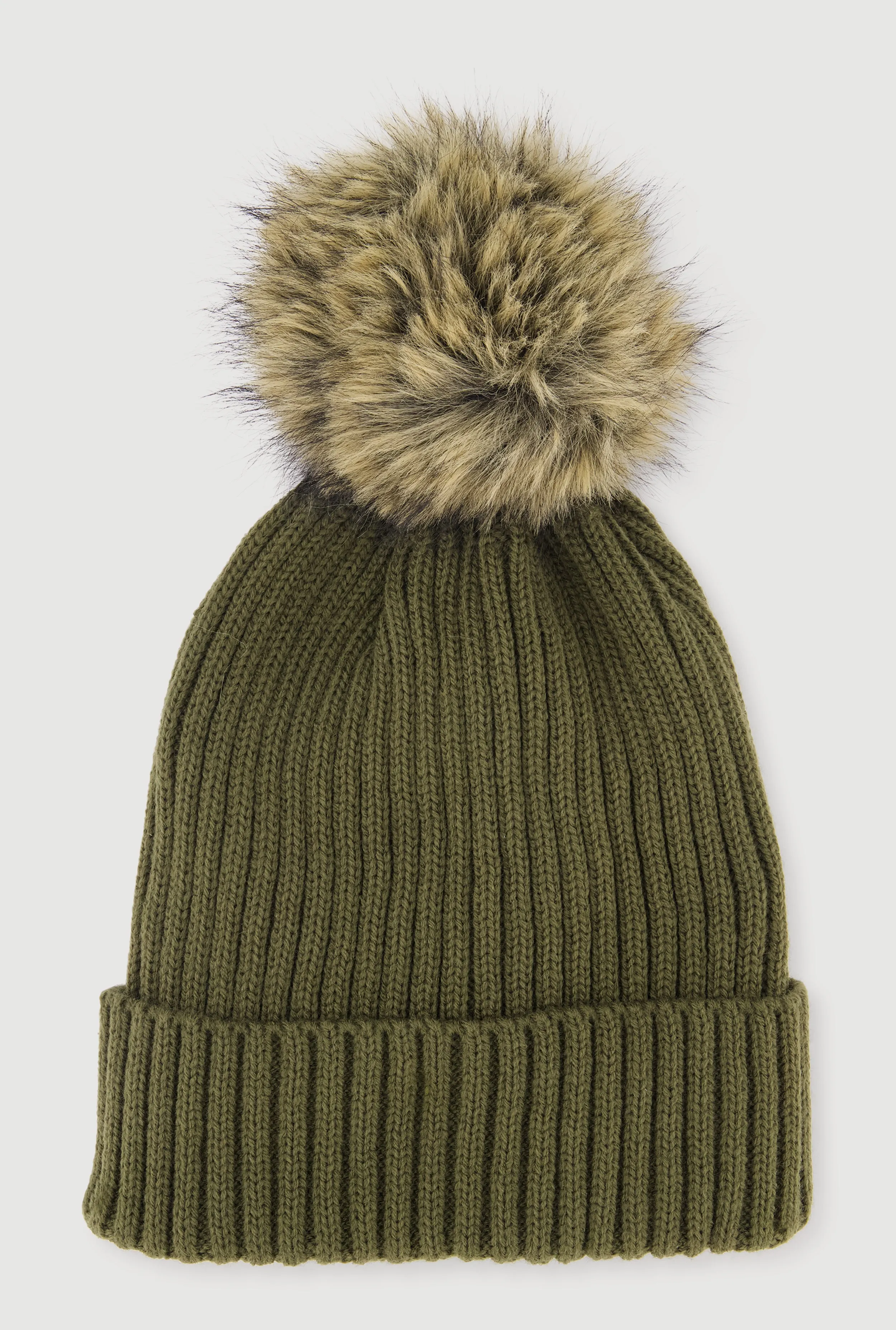 Trendy Faux Fur Pom Pom Detail Ribbed Knit Beanie sold by Rainbow