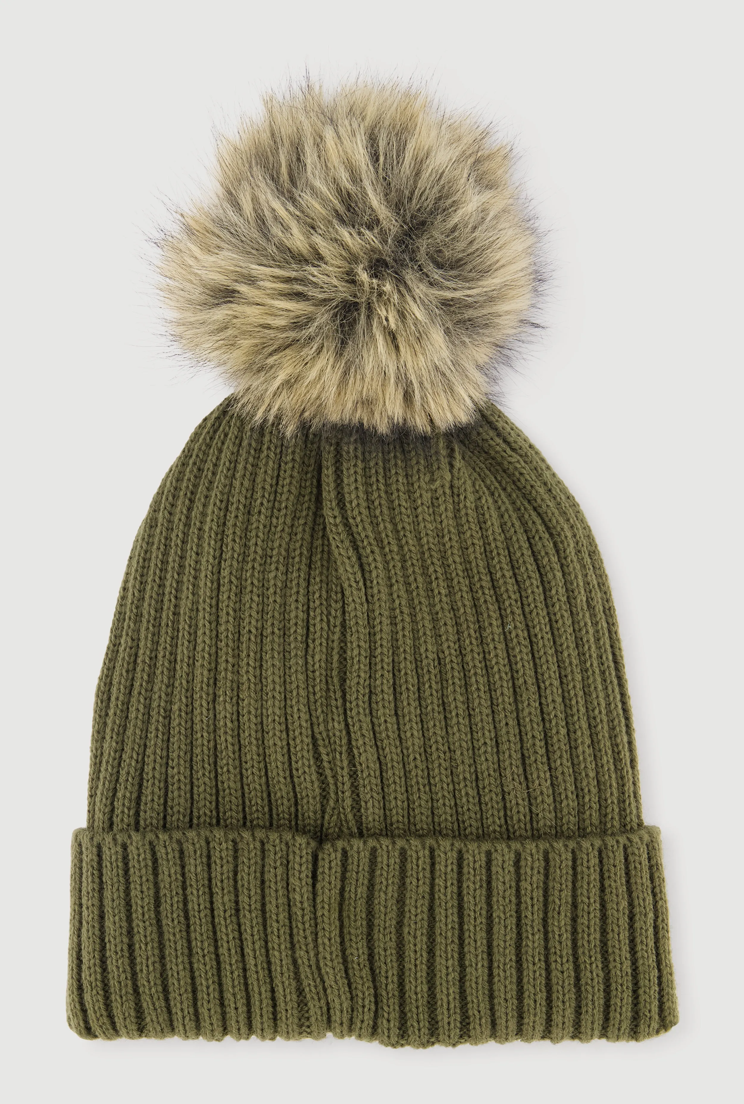 Trendy Faux Fur Pom Pom Detail Ribbed Knit Beanie sold by Rainbow product image thumbnail 5