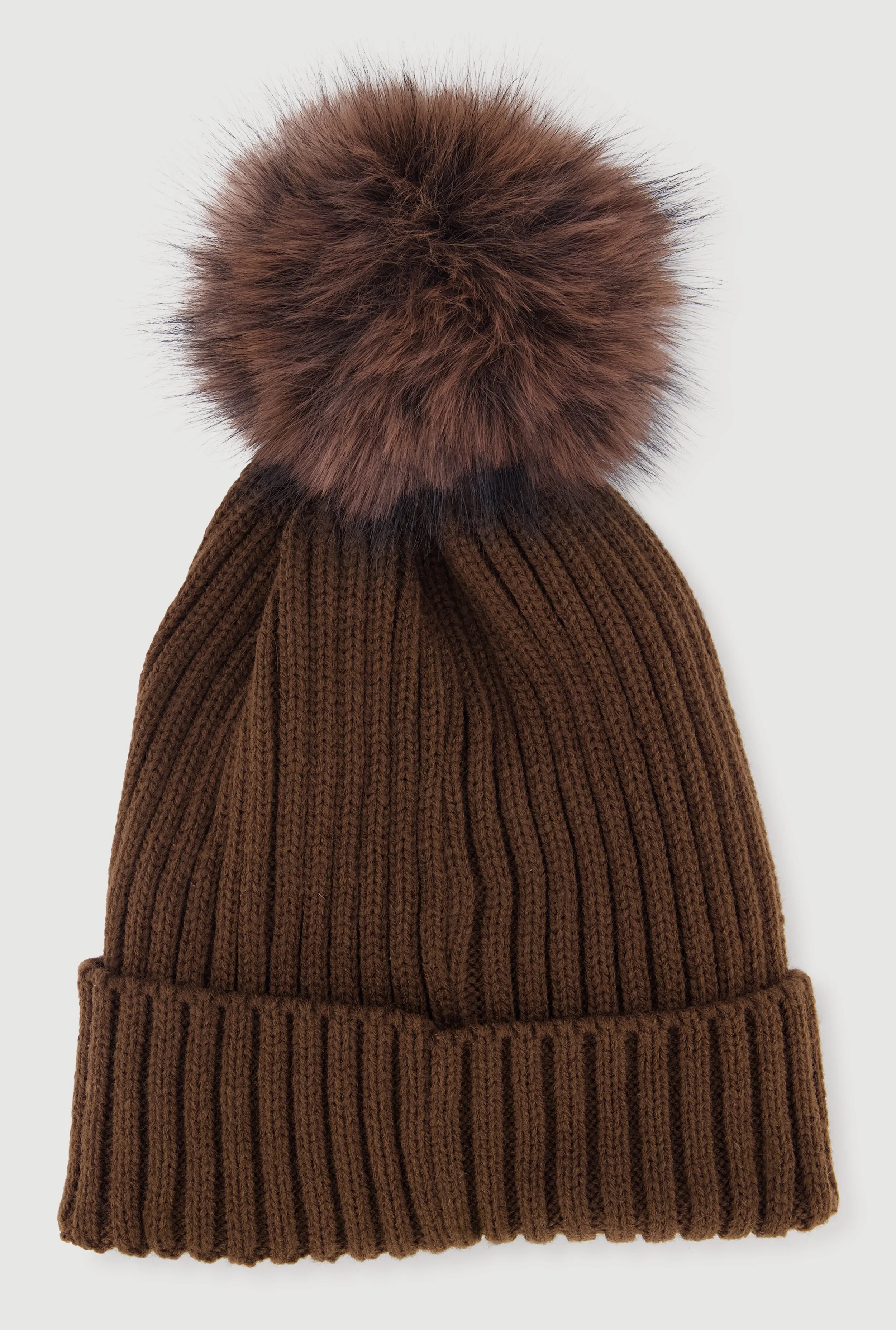 Trendy Faux Fur Pom Pom Detail Ribbed Knit Beanie sold by Rainbow product image thumbnail 5