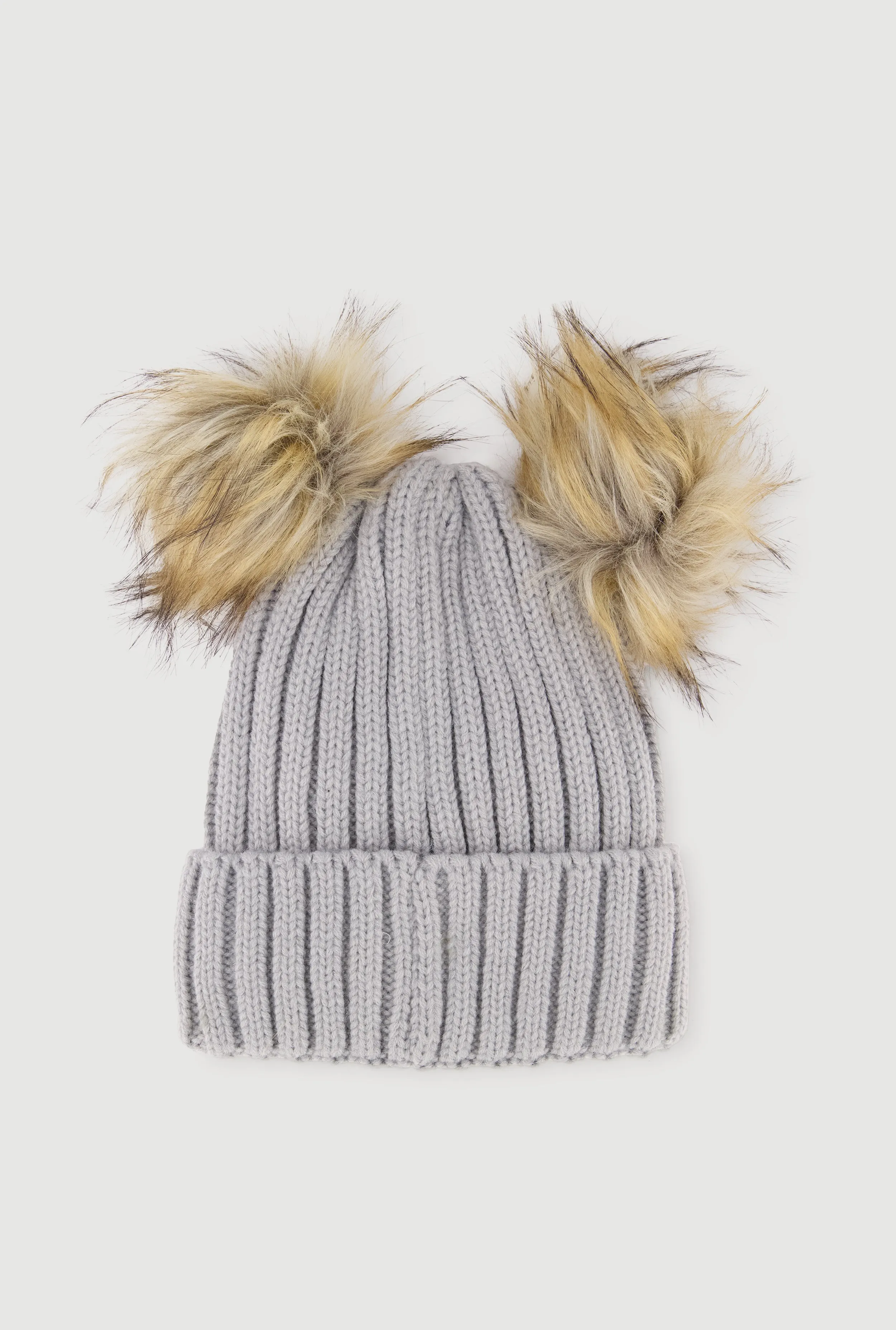 Double Faux Fur Pom Pom Rib Knit Beanie sold by Rainbow product image thumbnail 5