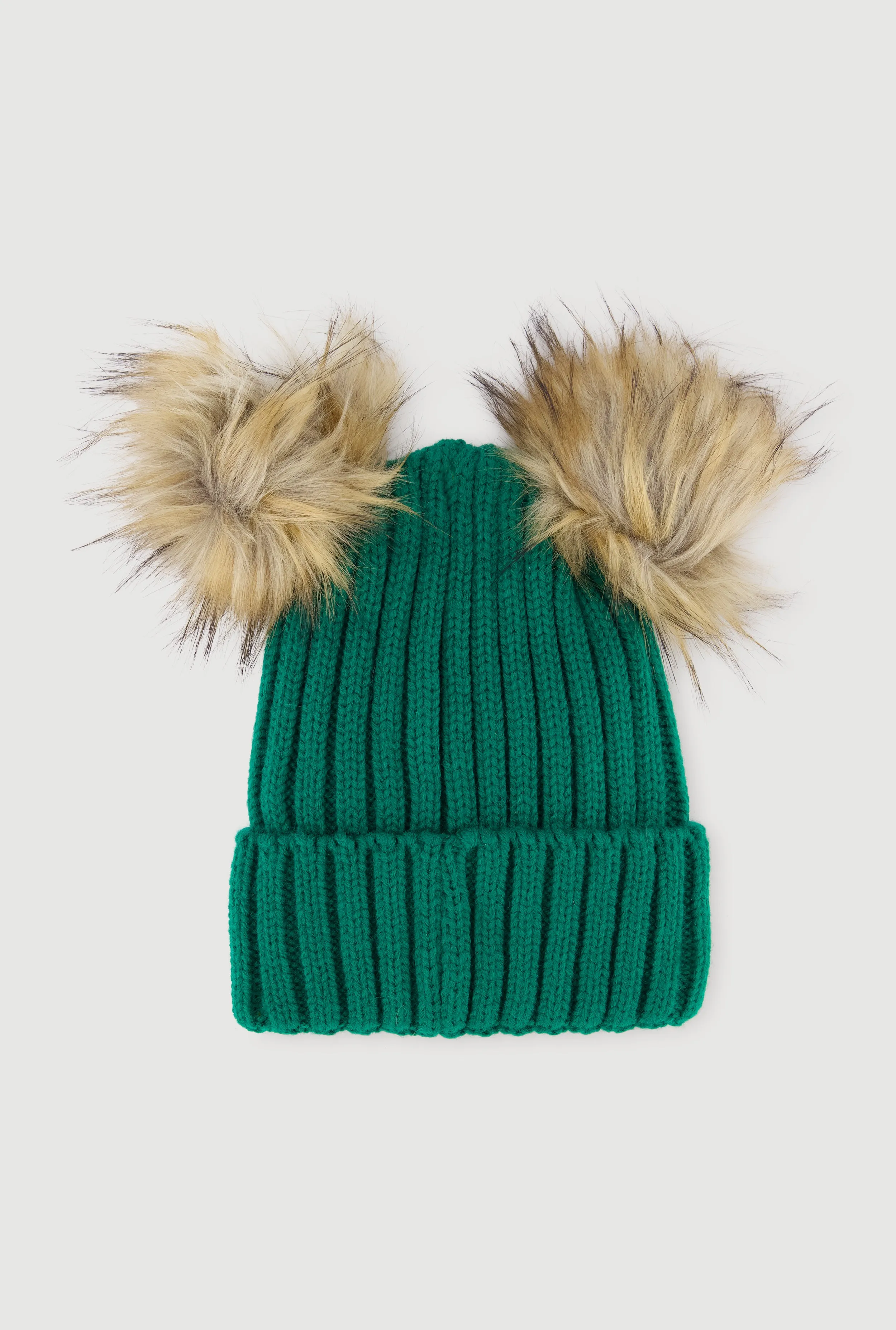 Double Faux Fur Pom Pom Rib Knit Beanie sold by Rainbow product image thumbnail 5