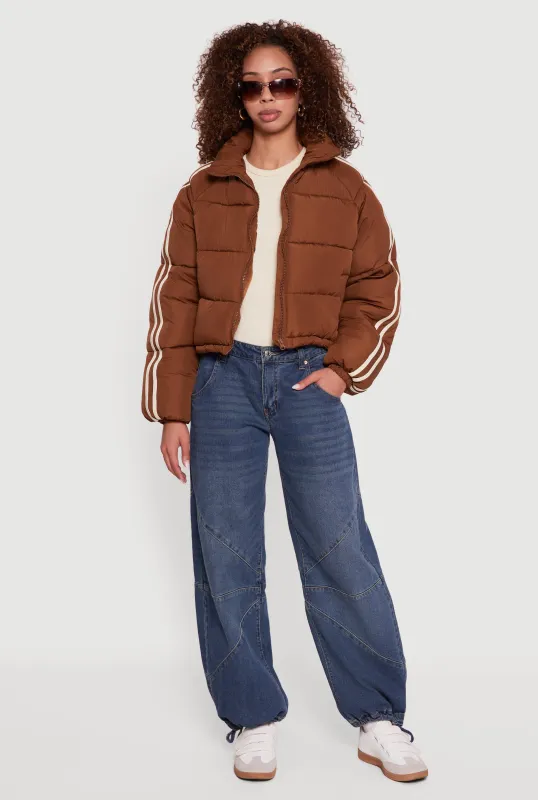 Stripe Detail Zip Front Puffer Jacket sold by Rainbow