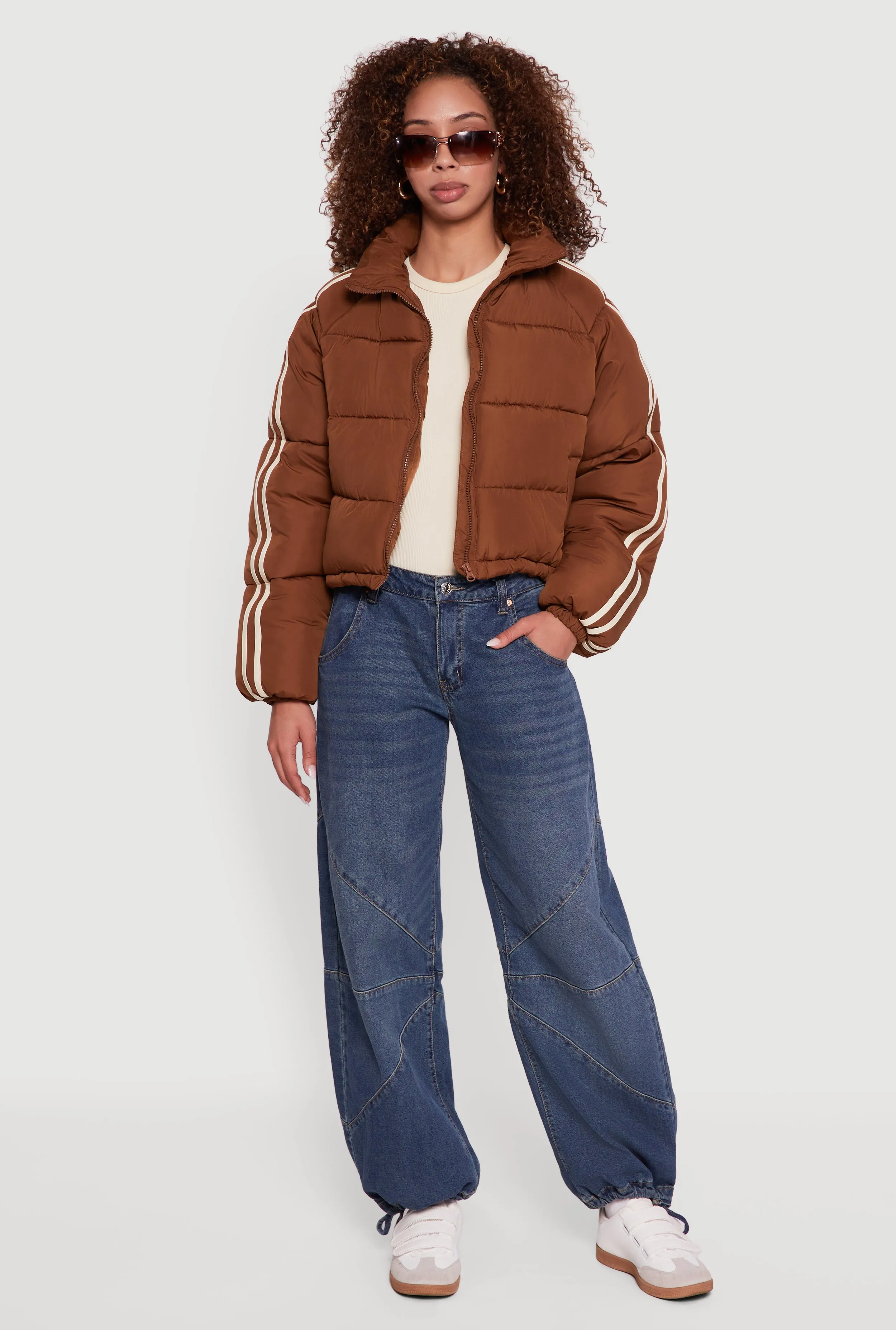 Stripe Detail Zip Front Puffer Jacket sold by Rainbow