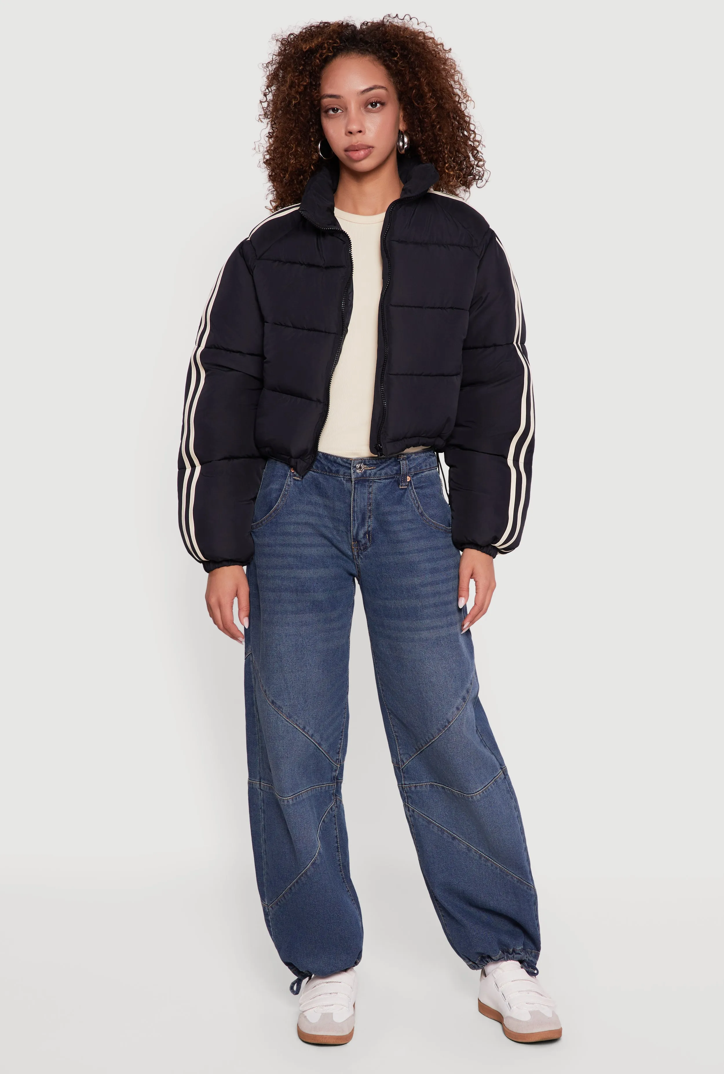 Stripe Detail Zip Front Puffer Jacket sold by Rainbow