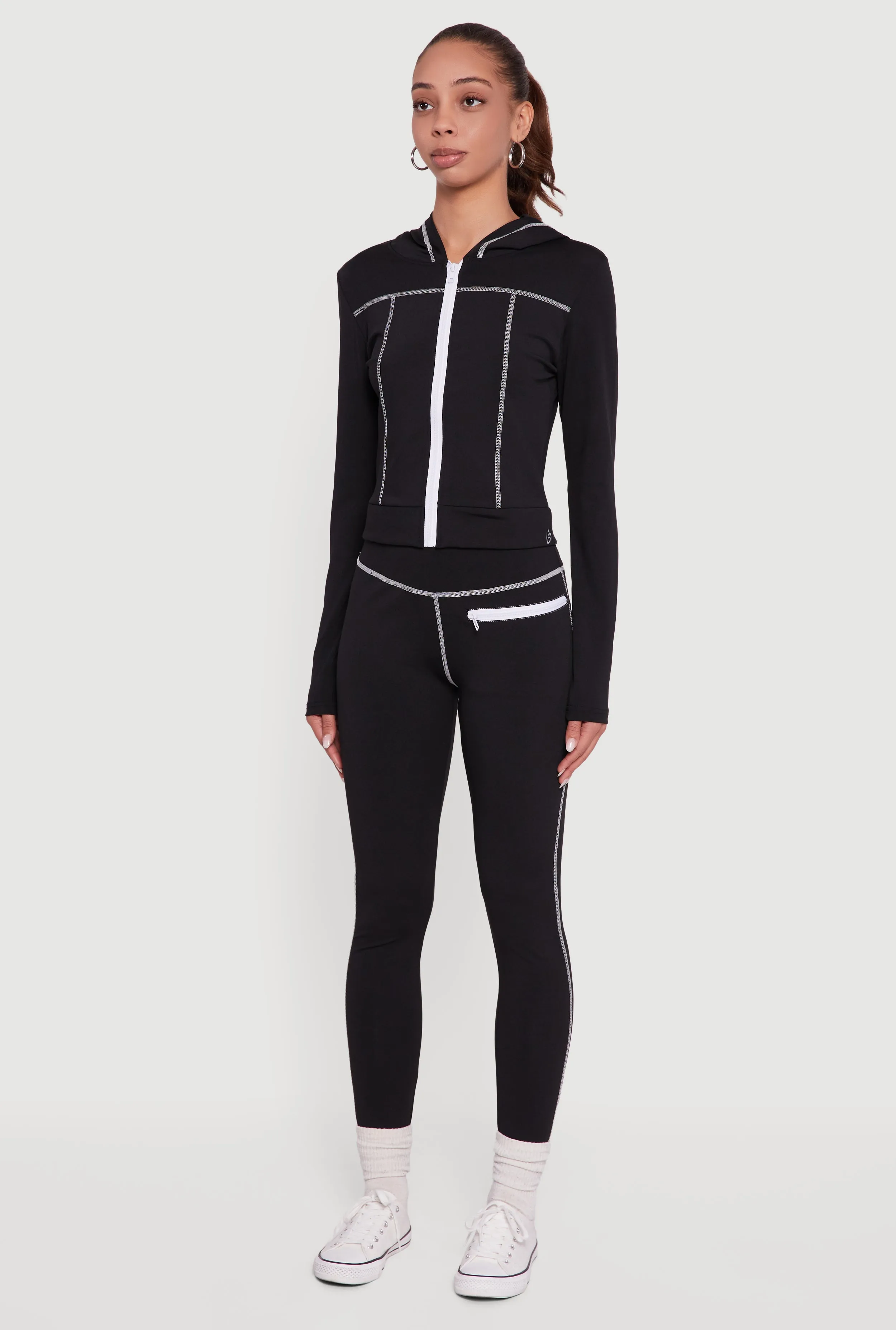 Zip Front Hooded Track Jacket with Decorative Stitching sold by Rainbow product image thumbnail 5