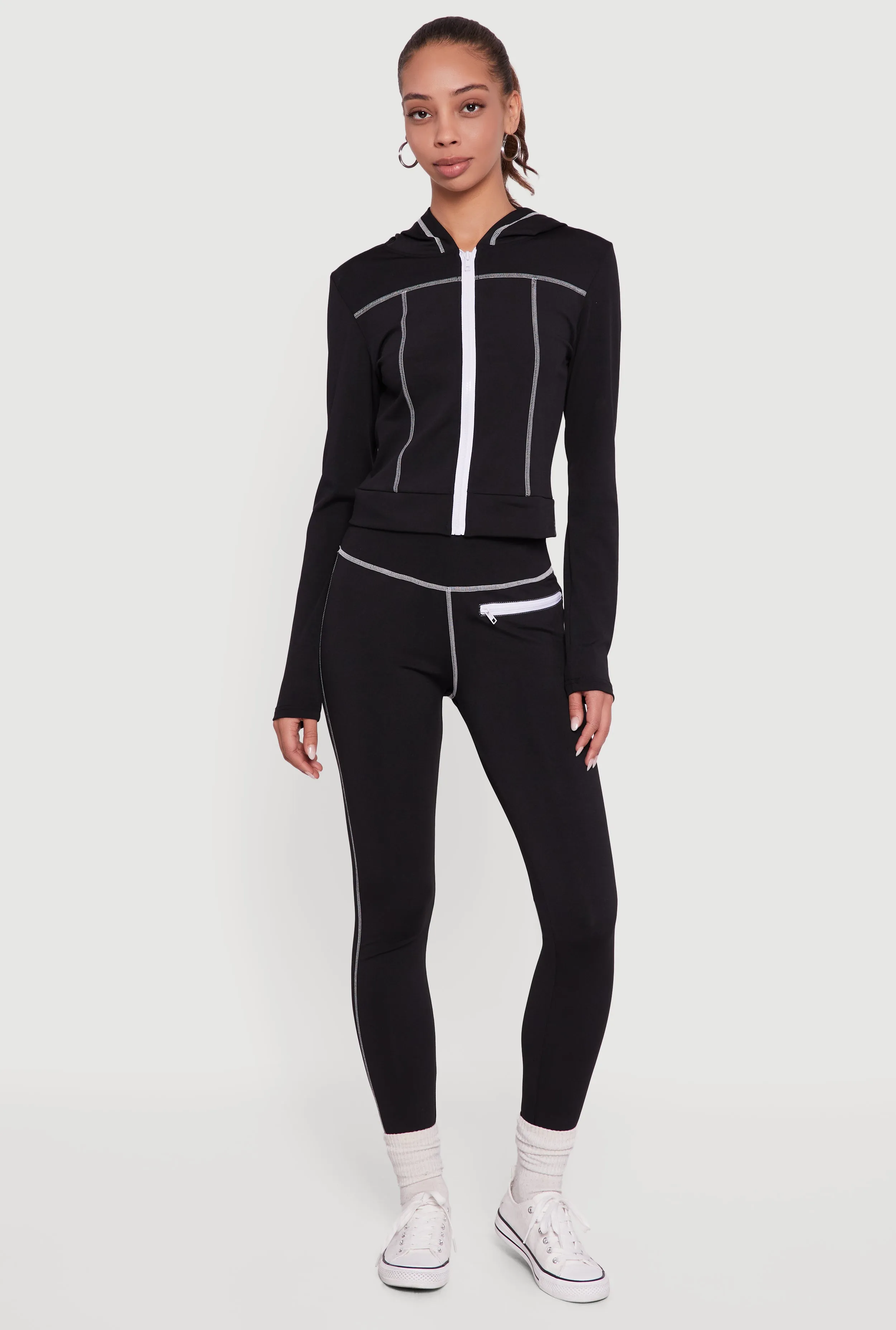 Zip Front Hooded Track Jacket with Decorative Stitching sold by Rainbow product image thumbnail 2