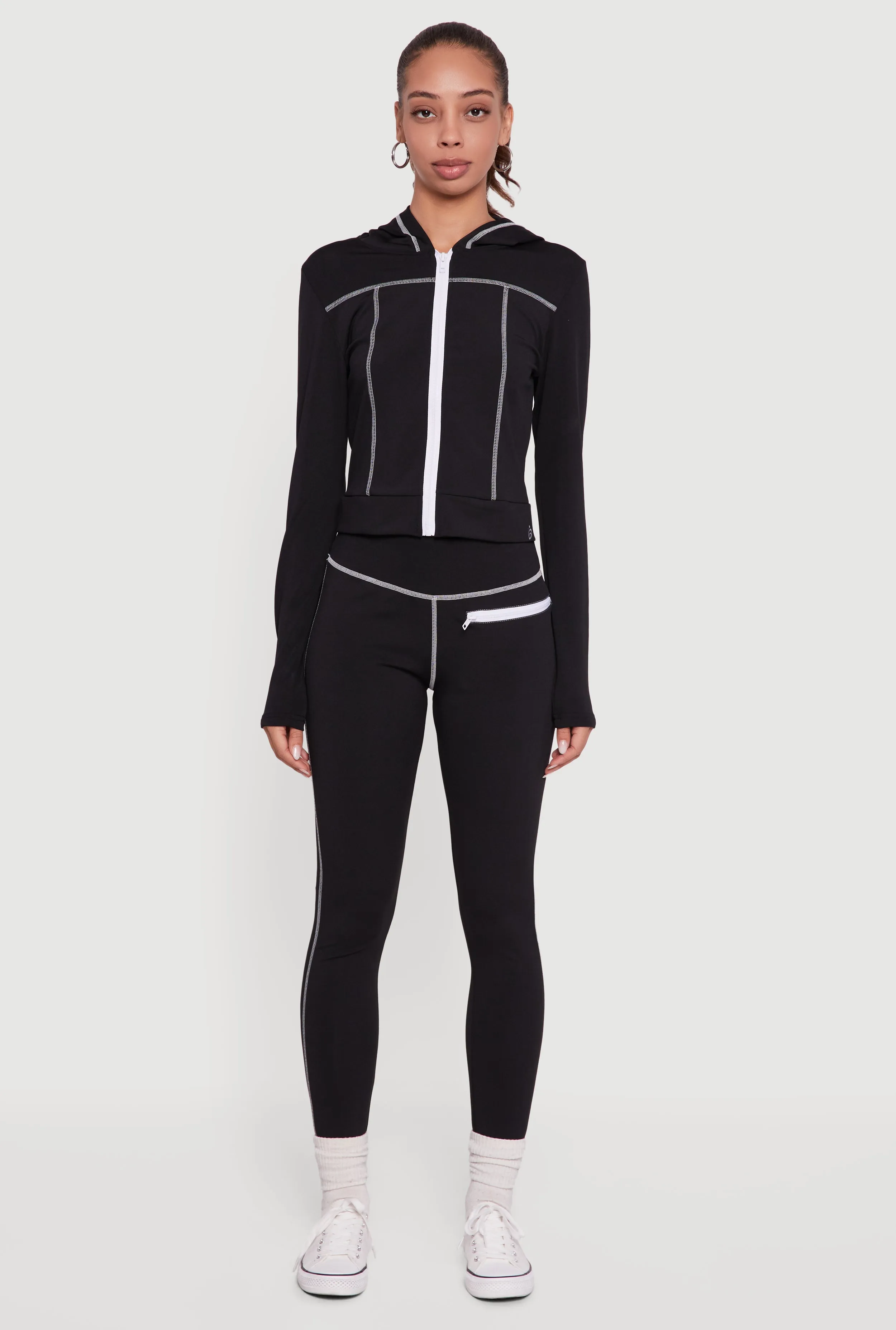 Zip Front Hooded Track Jacket with Decorative Stitching sold by Rainbow product image thumbnail 3