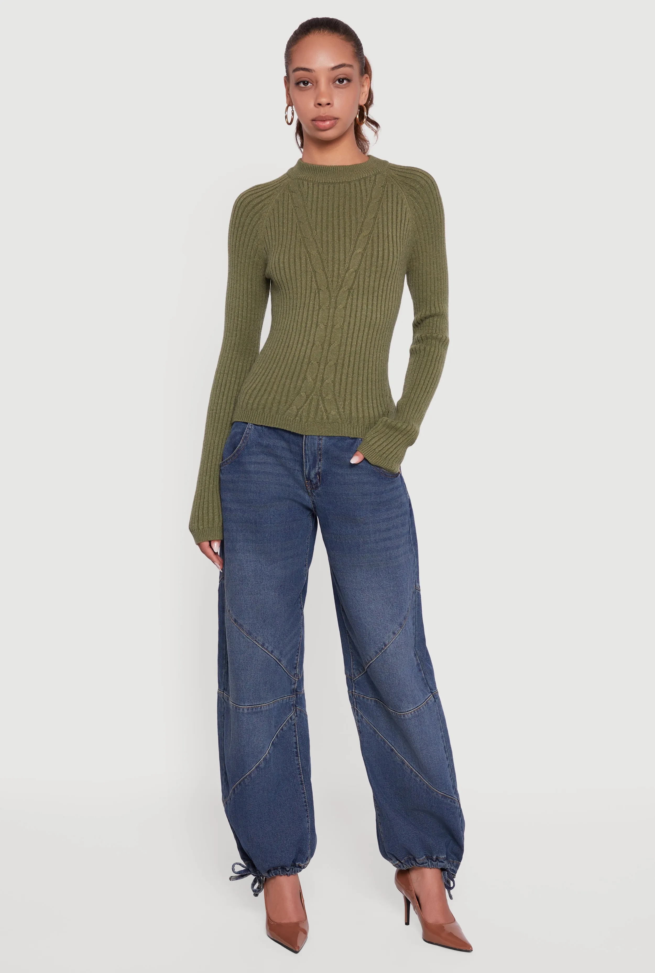 Cable Knit Long Sleeve Crew Neck Pullover Sweater sold by Rainbow