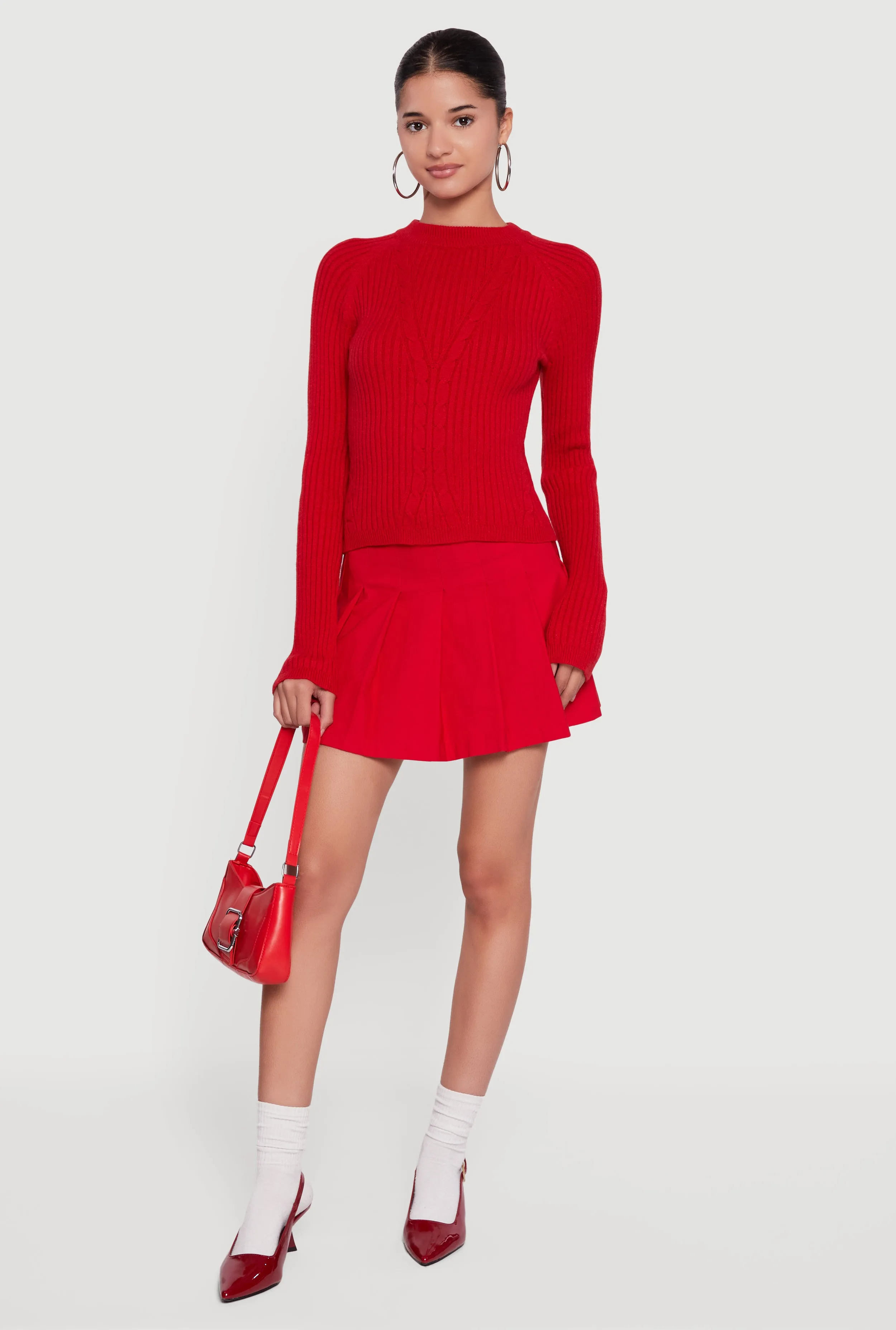 Cable Knit Long Sleeve Crew Neck Pullover Sweater sold by Rainbow