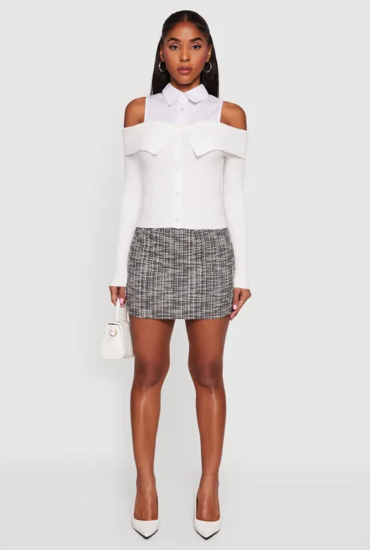 Cold Shoulder Fold Over Layered Look Sweater sold by Rainbow