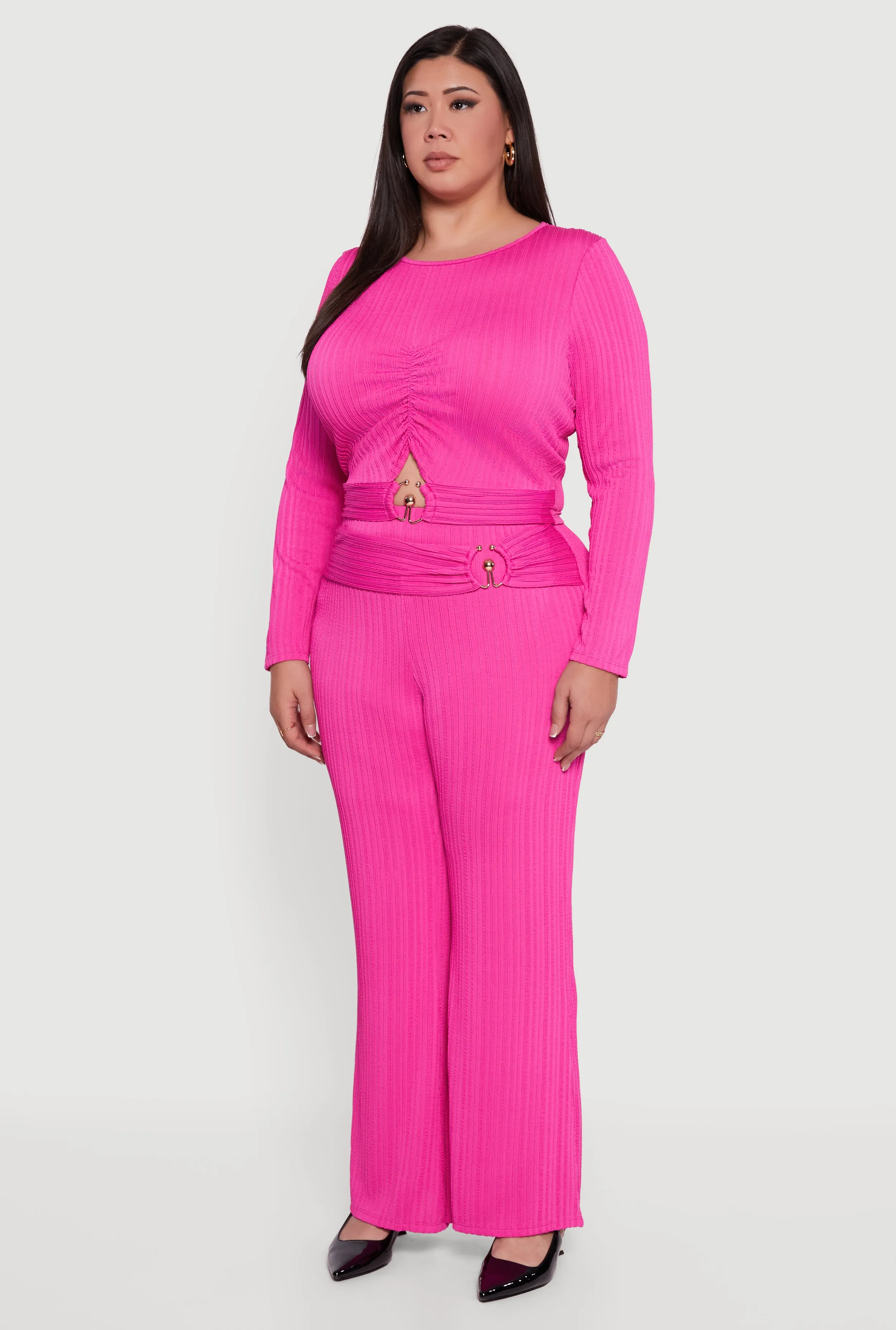Plus Size Rib Knit Metallic O Ring Keyhole Detail Top sold by Rainbow product image thumbnail 5