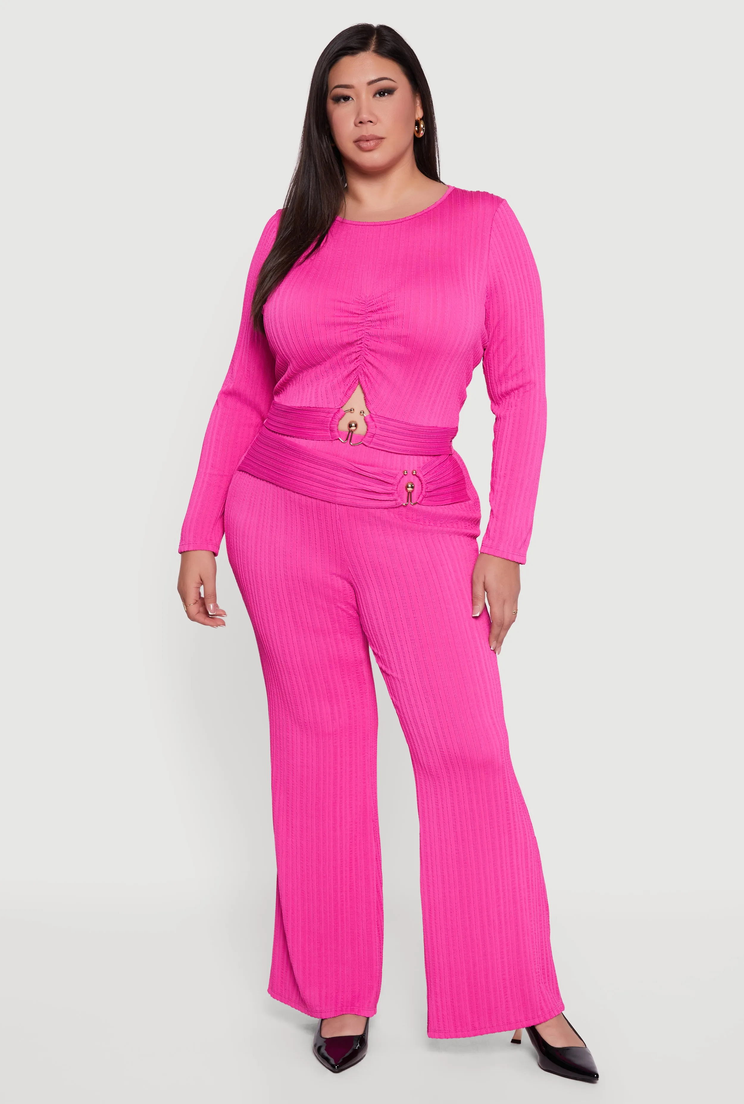 Plus Size Rib Knit Metallic O Ring Keyhole Detail Top sold by Rainbow product image thumbnail 2