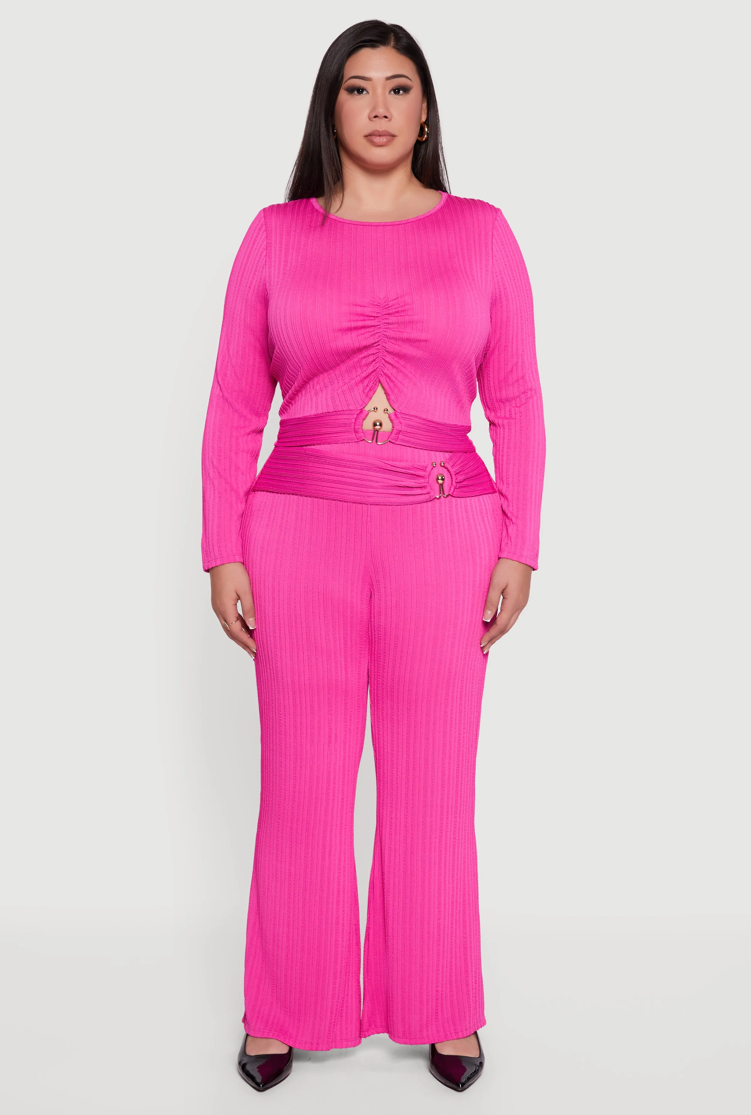 Plus Size Rib Knit Metallic O Ring Keyhole Detail Top sold by Rainbow product image thumbnail 3