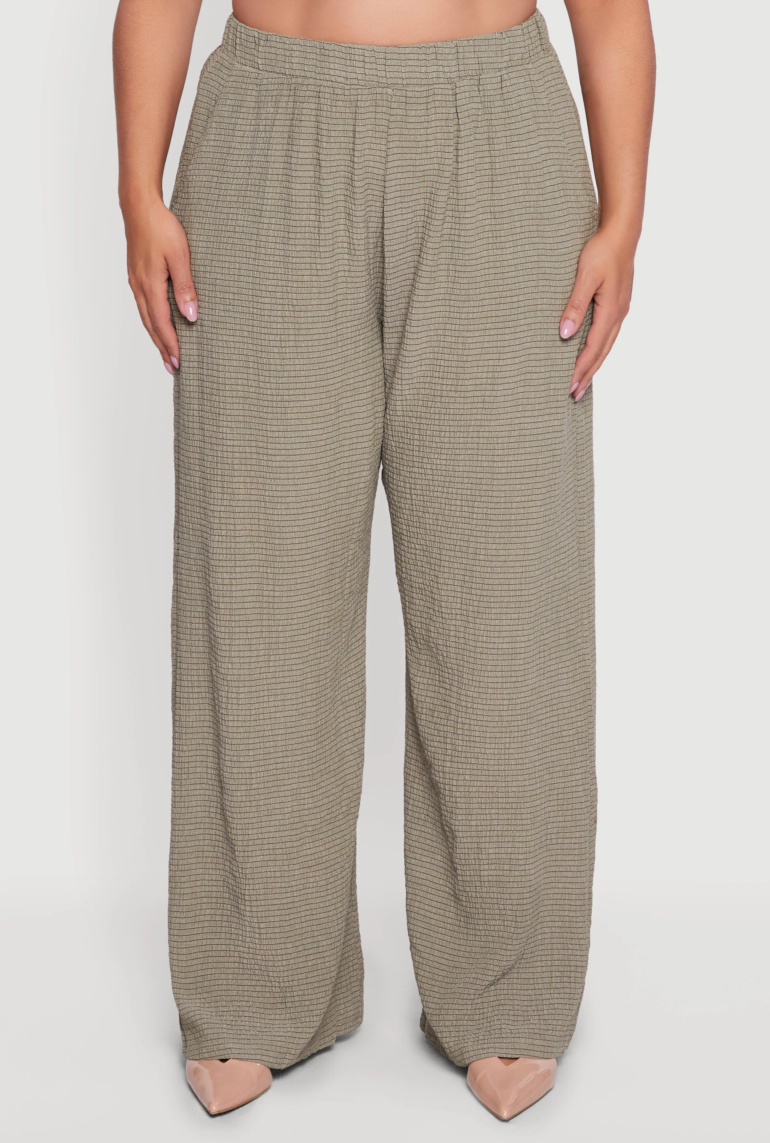 Plus Size Striped Seersucker Wide Leg Pull On Pants sold by Rainbow product image thumbnail 3