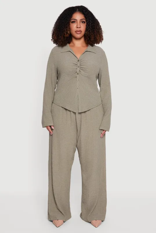 Plus Size Striped Seersucker Wide Leg Pull On Pants sold by Rainbow