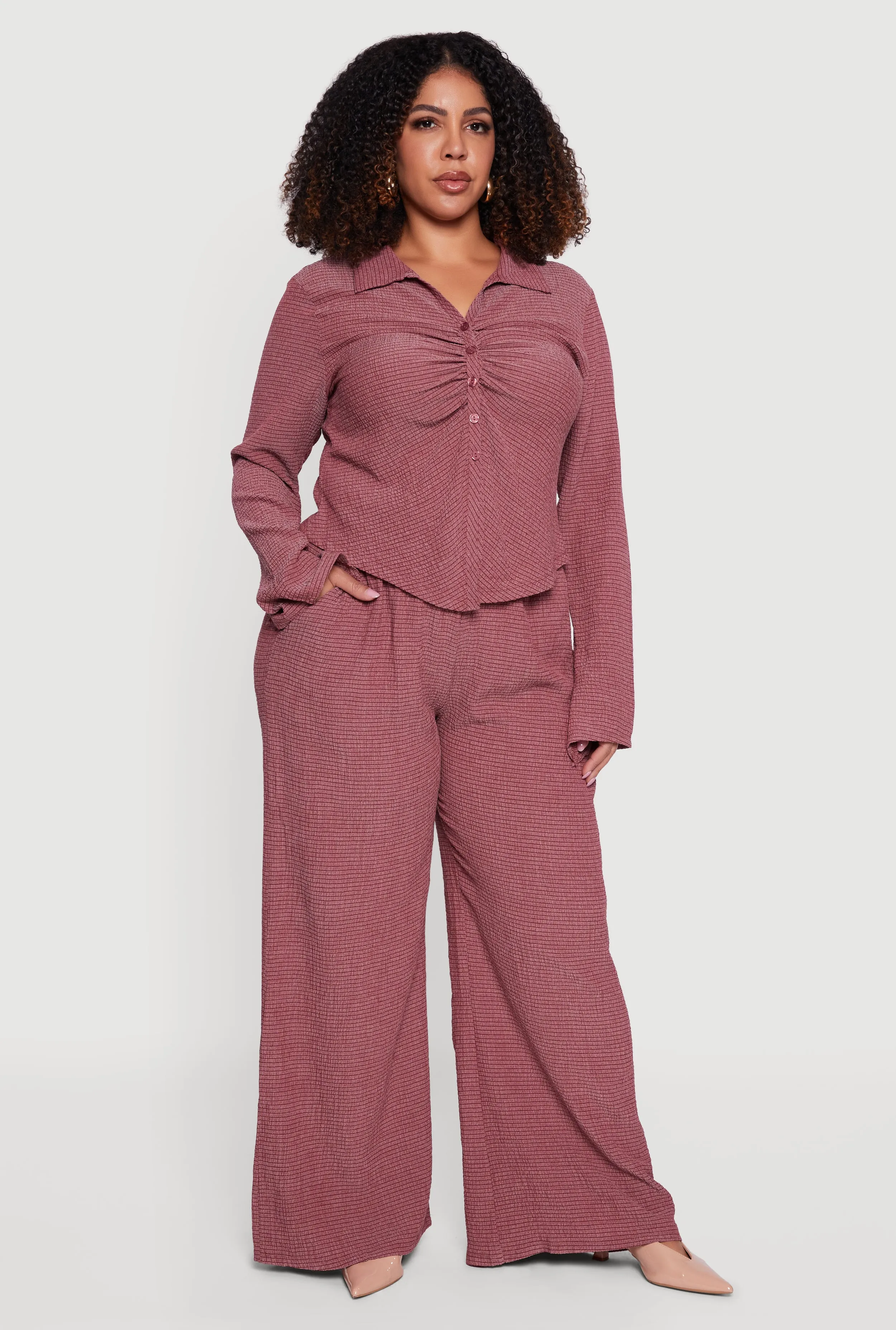 Plus Size Striped Seersucker Wide Leg Pull On Pants sold by Rainbow product image thumbnail 2