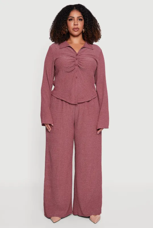 Plus Size Striped Seersucker Wide Leg Pull On Pants sold by Rainbow