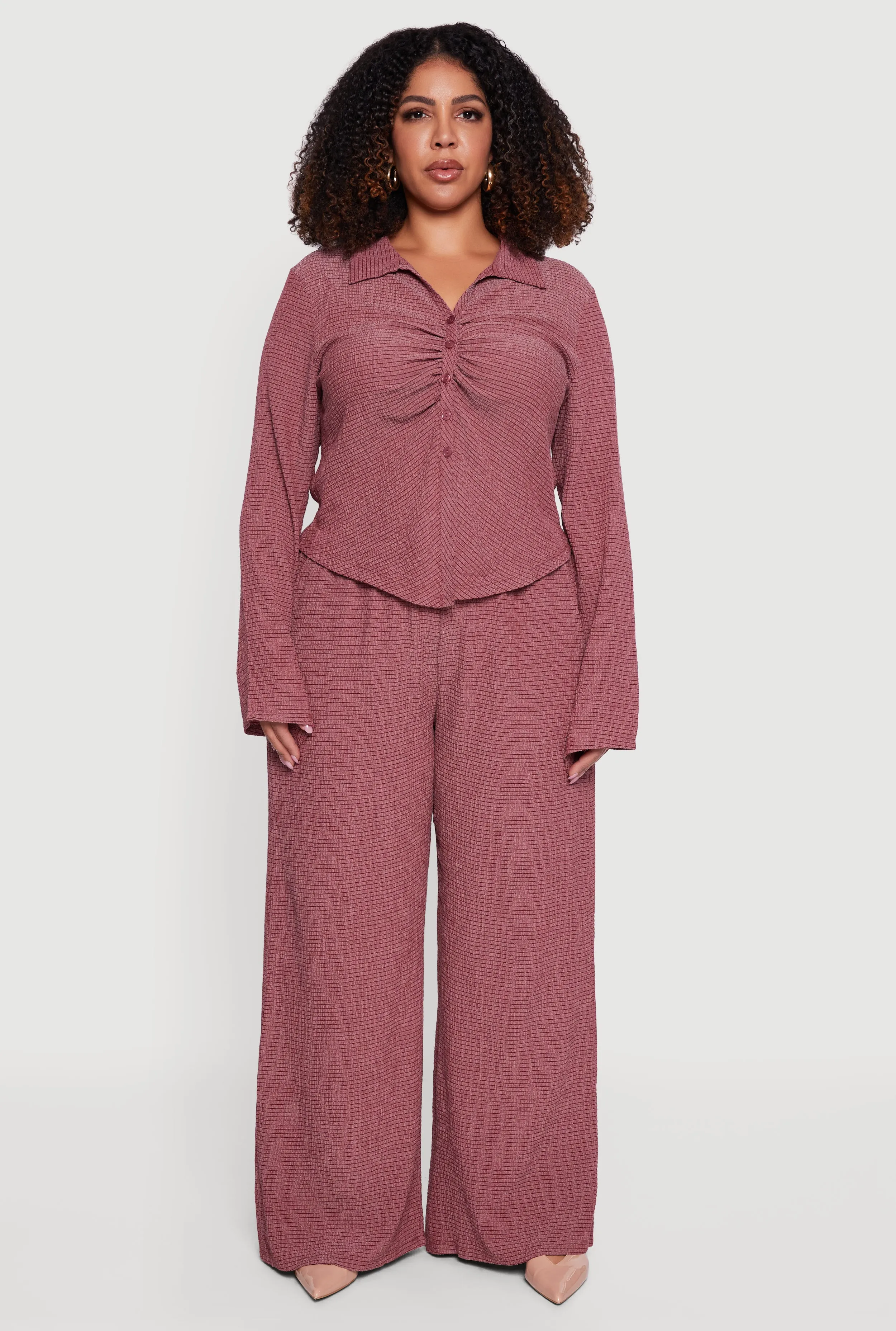 Plus Size Striped Seersucker Wide Leg Pull On Pants sold by Rainbow