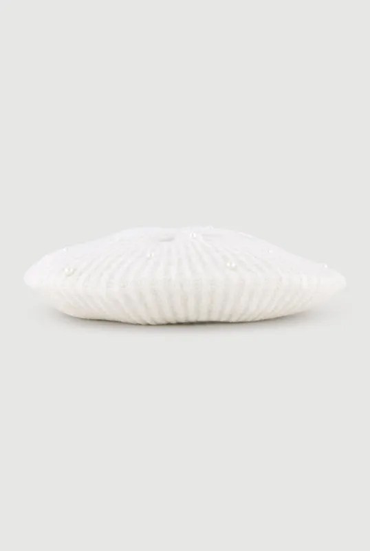 Lurex Rib Knit Faux Pearl Beret sold by Rainbow
