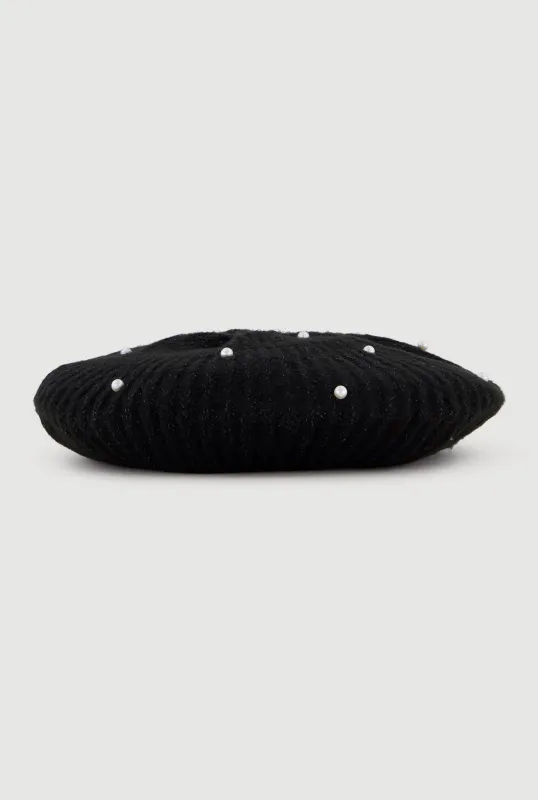 Lurex Rib Knit Faux Pearl Beret sold by Rainbow