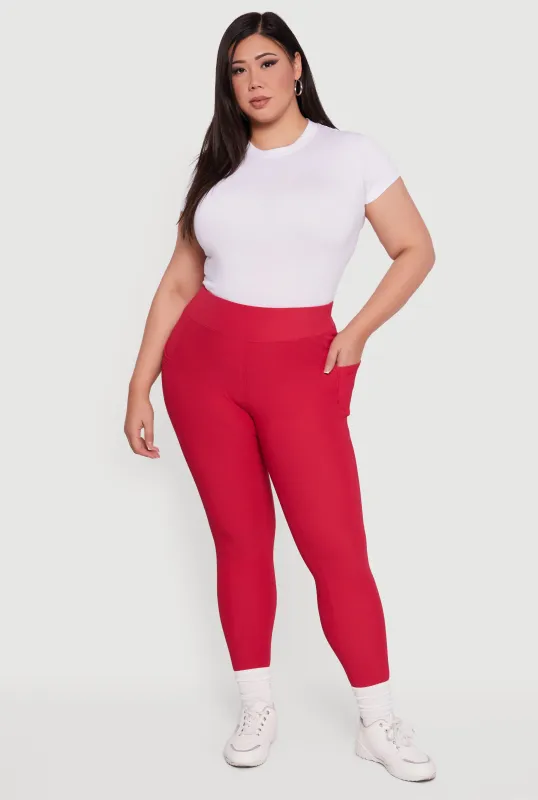 Plus Size Rib Knit Leggings with Cell Phone Pocket sold by Rainbow