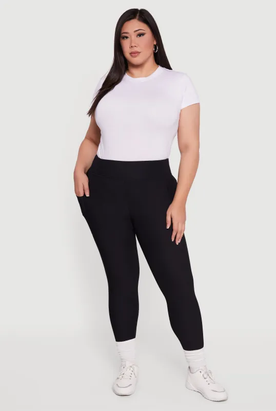 Plus Size Rib Knit Leggings with Cell Phone Pocket sold by Rainbow