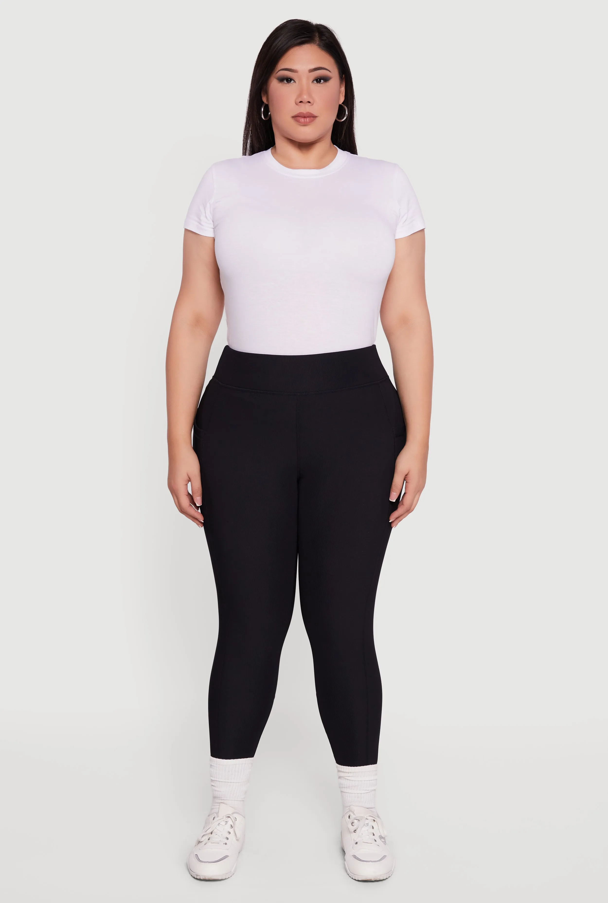 Plus Size Rib Knit Leggings with Cell Phone Pocket sold by Rainbow product image thumbnail 2