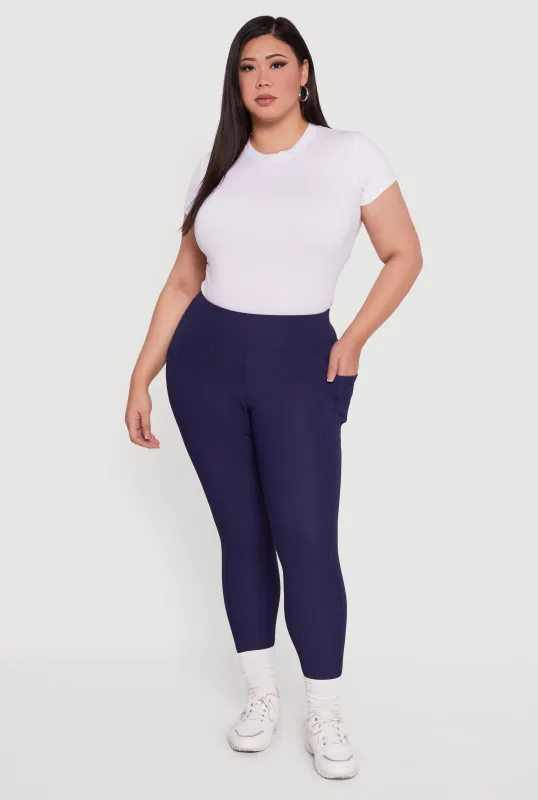 Plus Size Rib Knit Leggings with Cell Phone Pocket sold by Rainbow