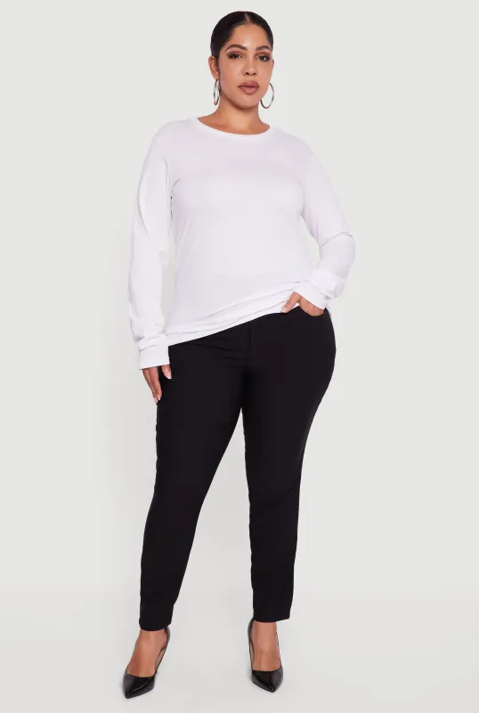 Plus Size Solid Long Sleeve Crew Neck Tee sold by Rainbow
