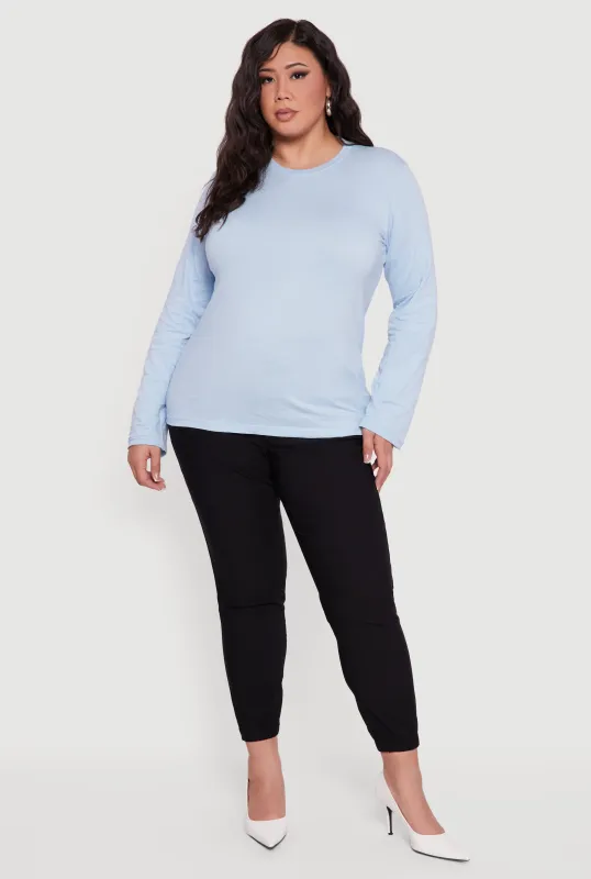 Plus Size Solid Long Sleeve Crew Neck Tee sold by Rainbow