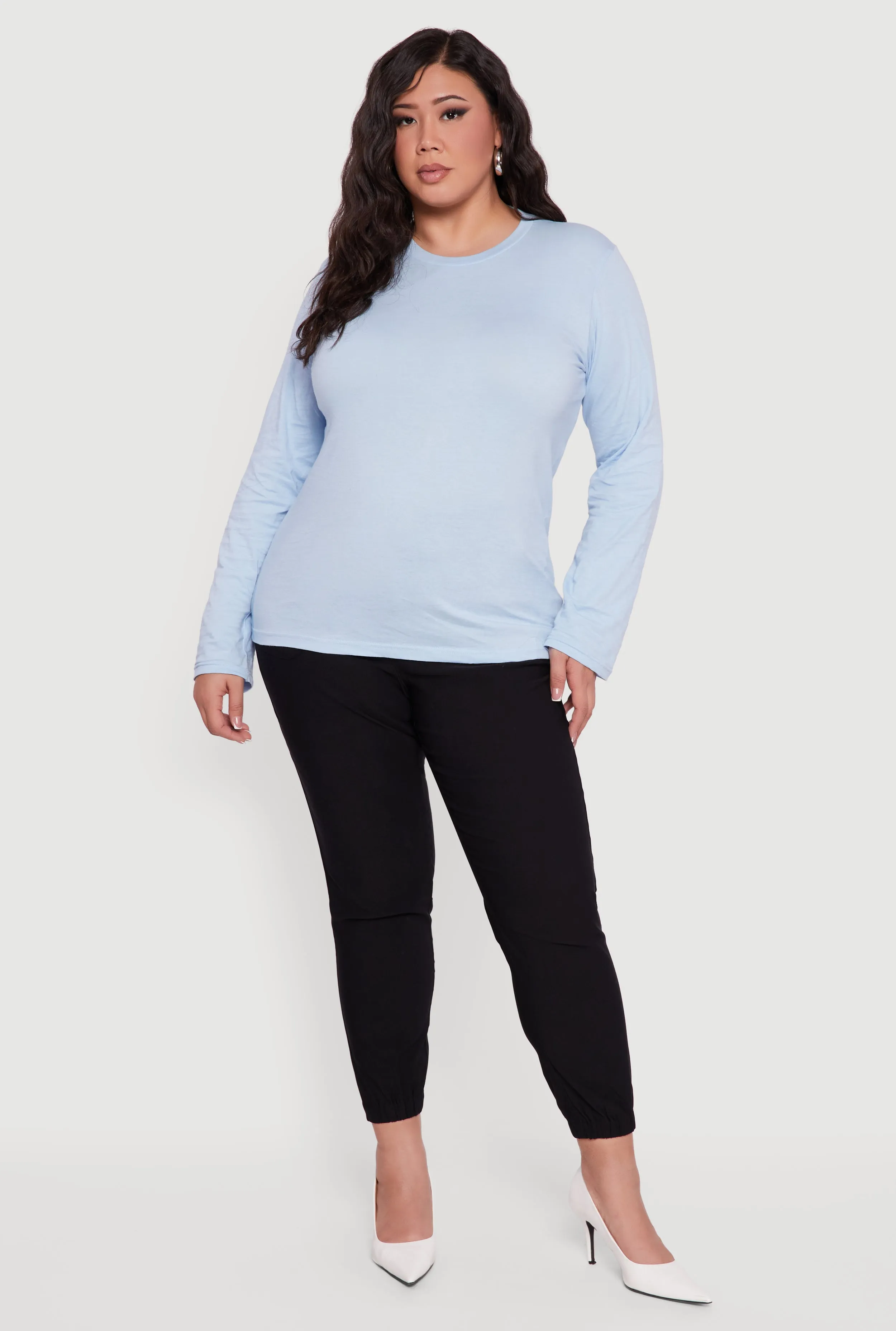 Plus Size Solid Long Sleeve Crew Neck Tee sold by Rainbow