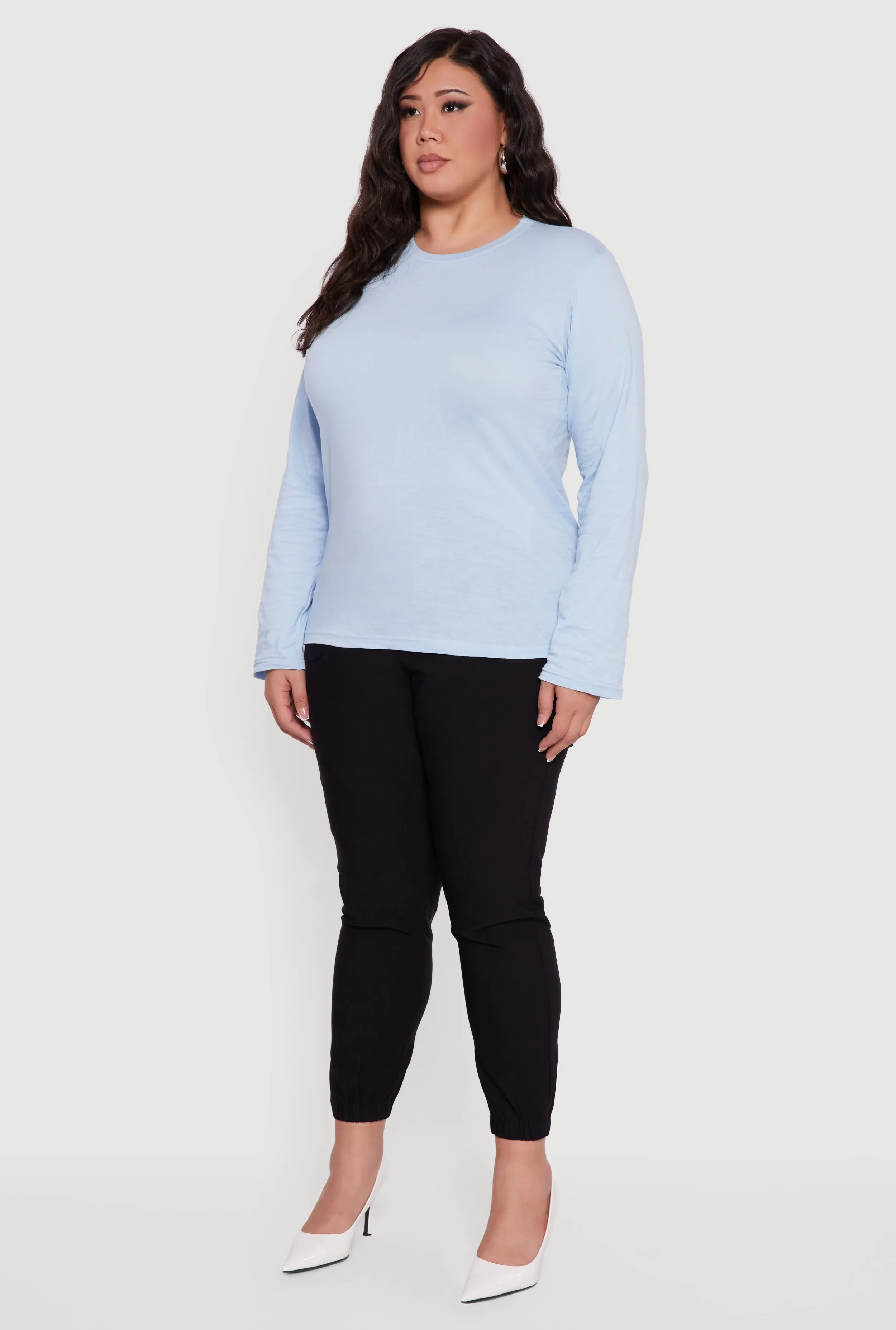 Plus Size Solid Long Sleeve Crew Neck Tee sold by Rainbow product image thumbnail 5