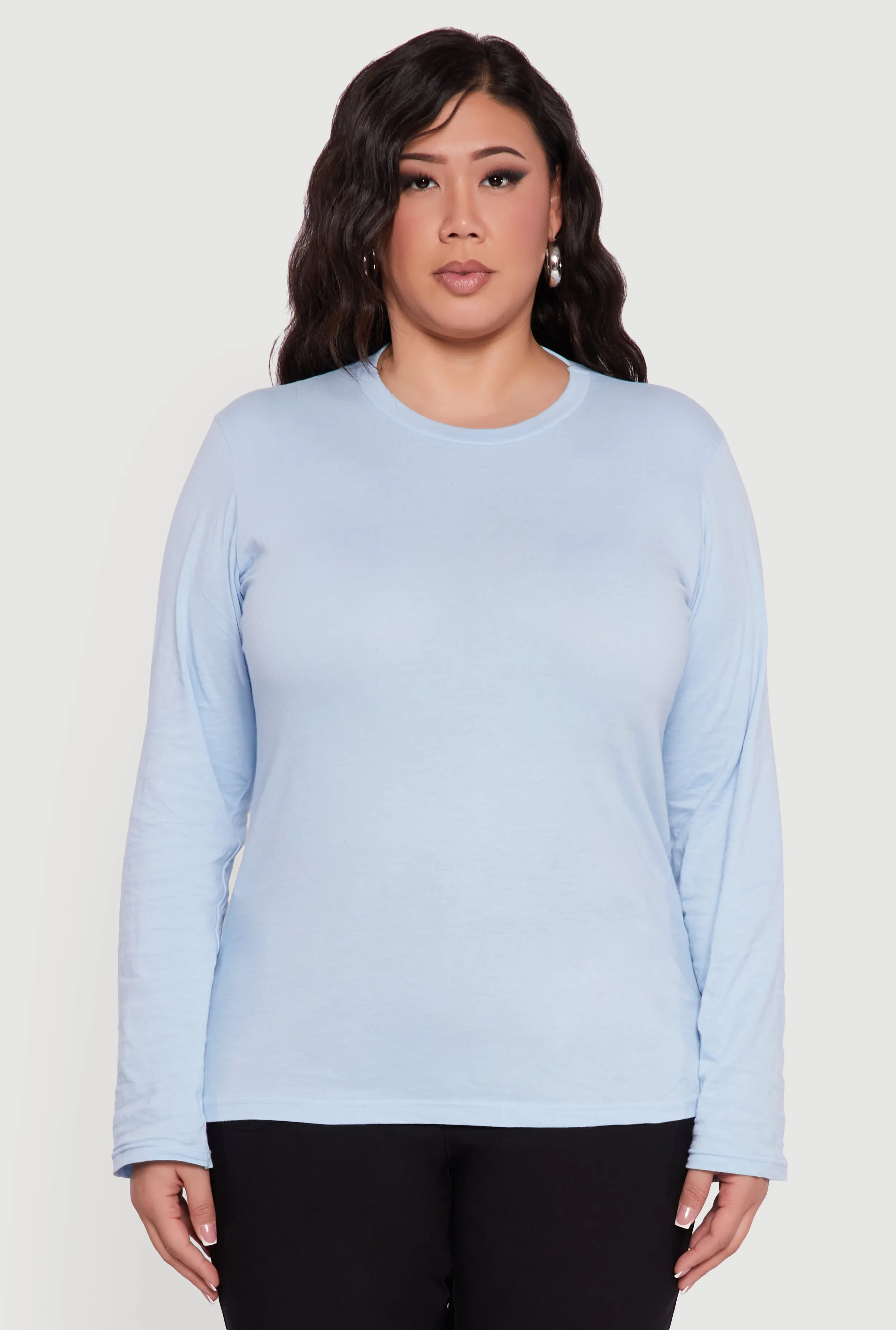 Plus Size Solid Long Sleeve Crew Neck Tee sold by Rainbow product image thumbnail 2