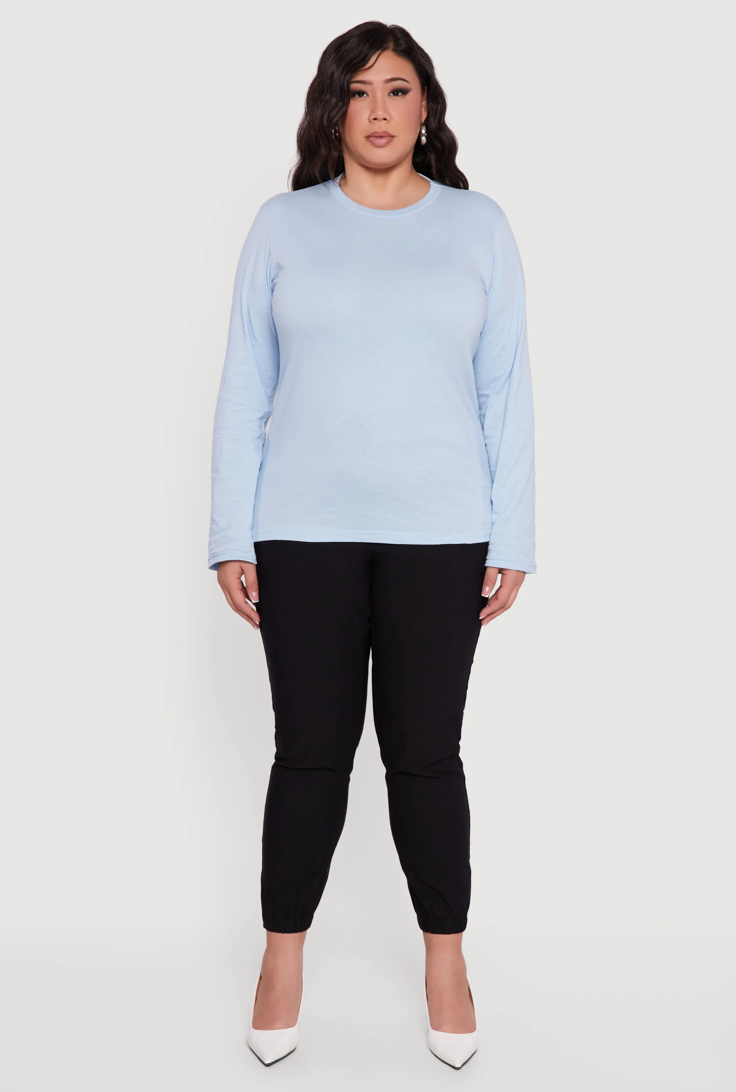 Plus Size Solid Long Sleeve Crew Neck Tee sold by Rainbow product image thumbnail 3