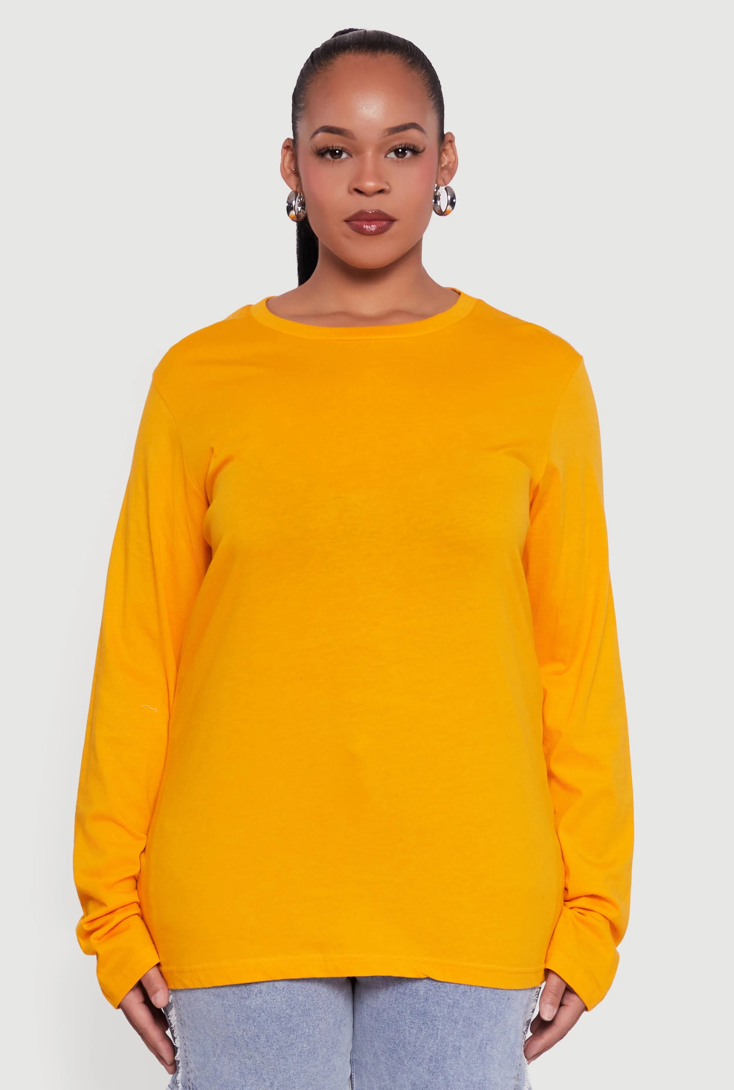 Plus Size Solid Long Sleeve Crew Neck Tee sold by Rainbow product image thumbnail 2