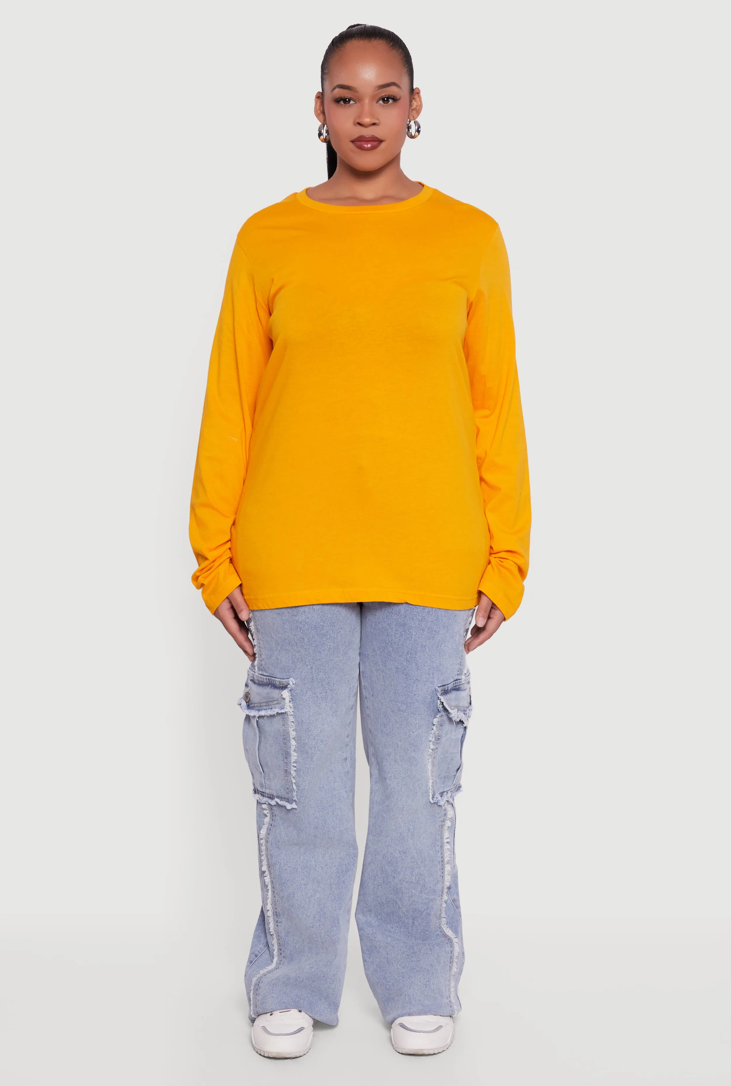 Plus Size Solid Long Sleeve Crew Neck Tee sold by Rainbow product image thumbnail 3