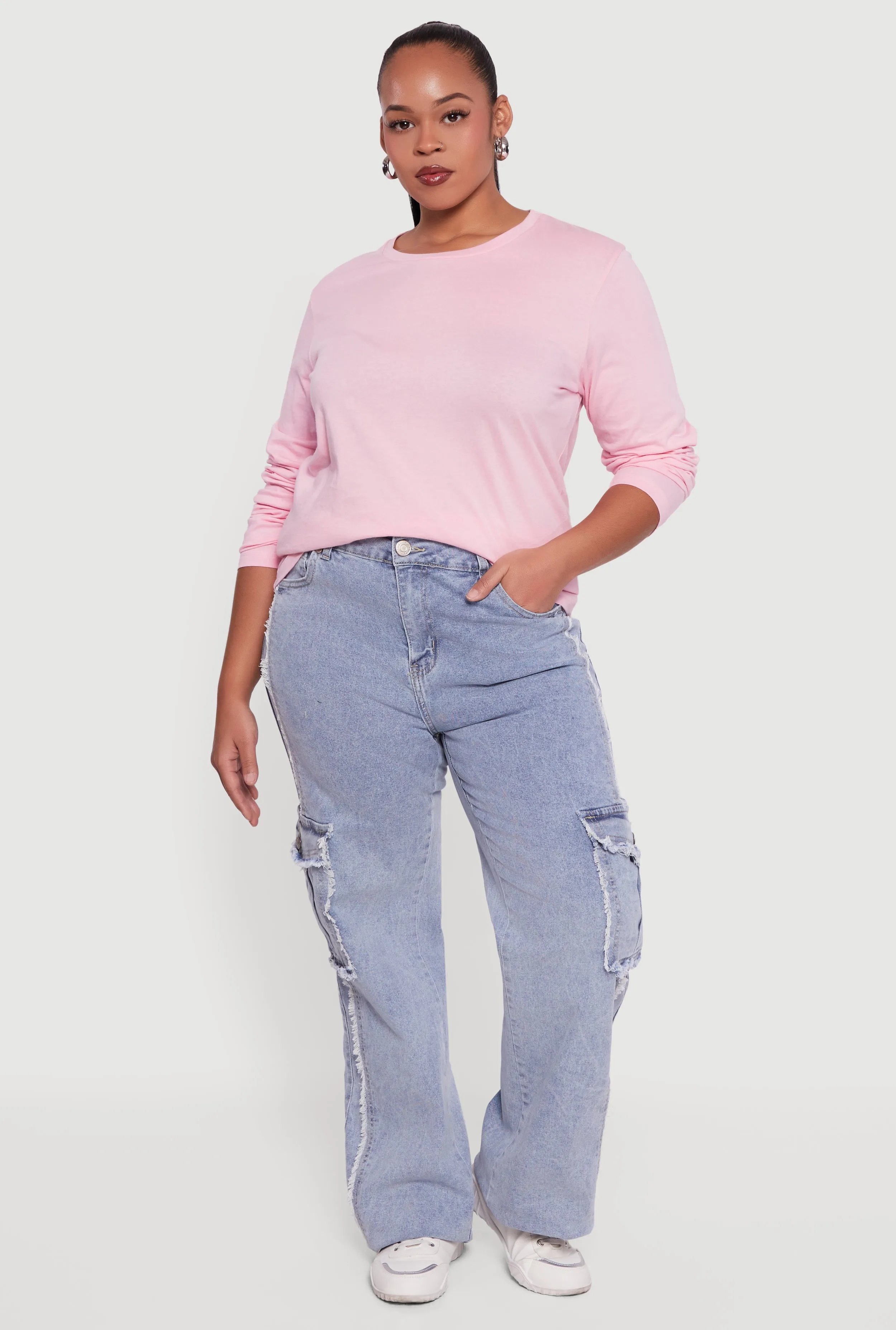 Plus Size Solid Long Sleeve Crew Neck Tee sold by Rainbow