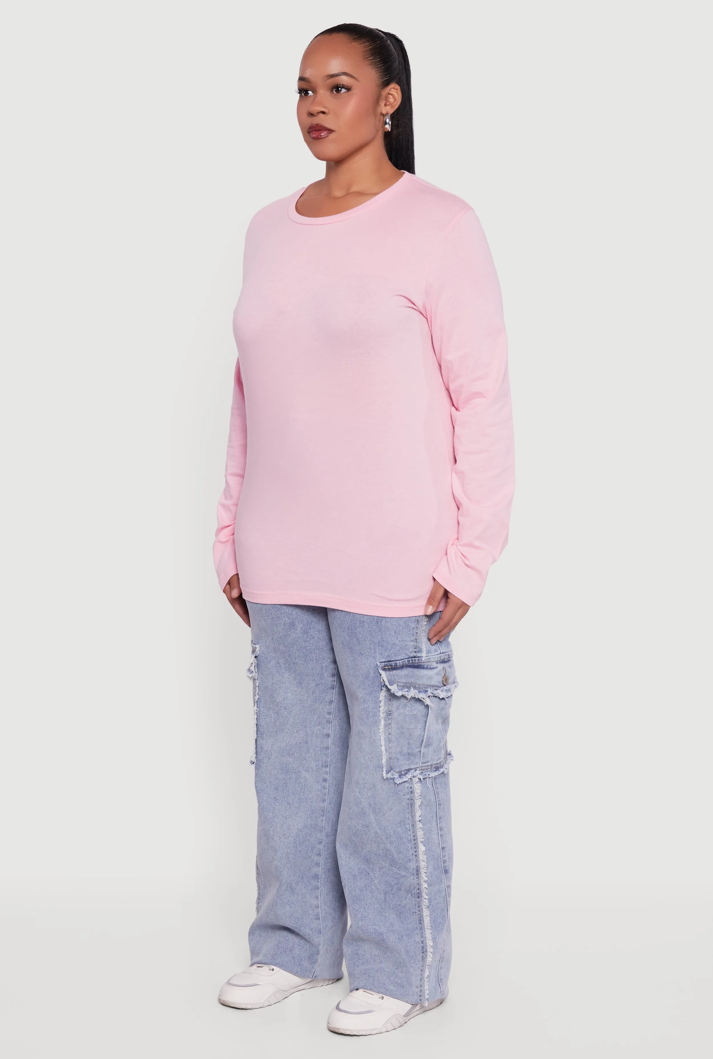 Plus Size Solid Long Sleeve Crew Neck Tee sold by Rainbow product image thumbnail 5