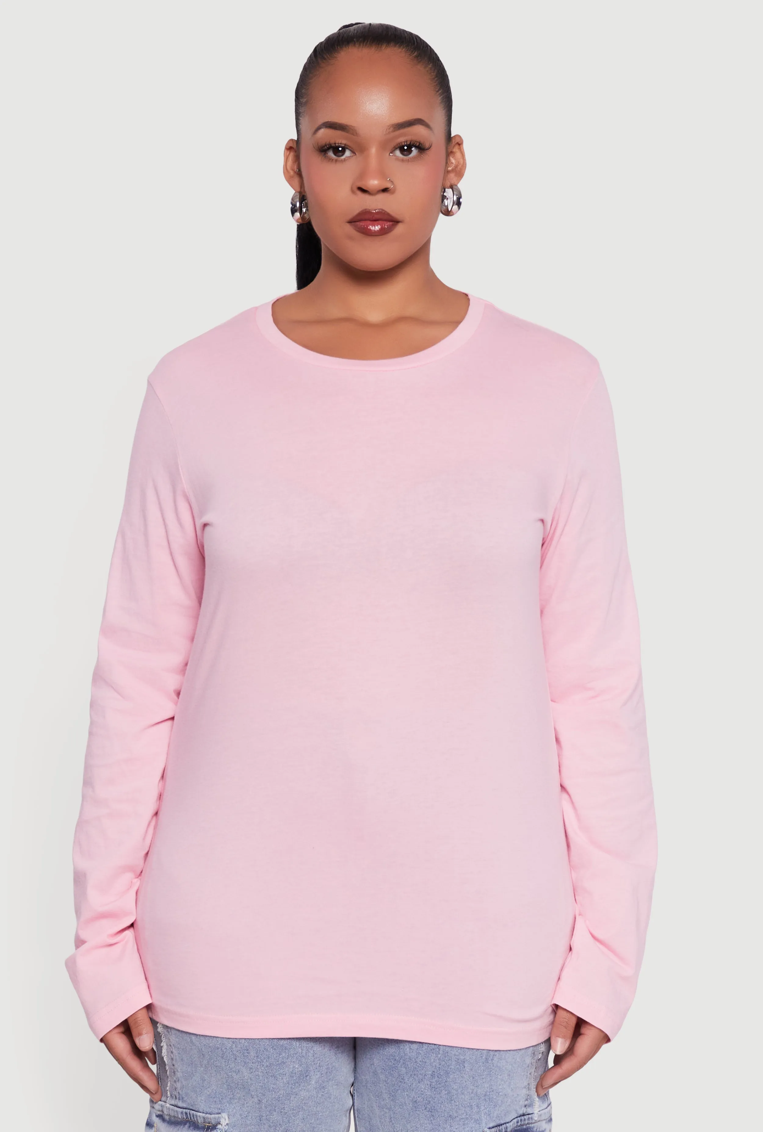 Plus Size Solid Long Sleeve Crew Neck Tee sold by Rainbow product image thumbnail 2