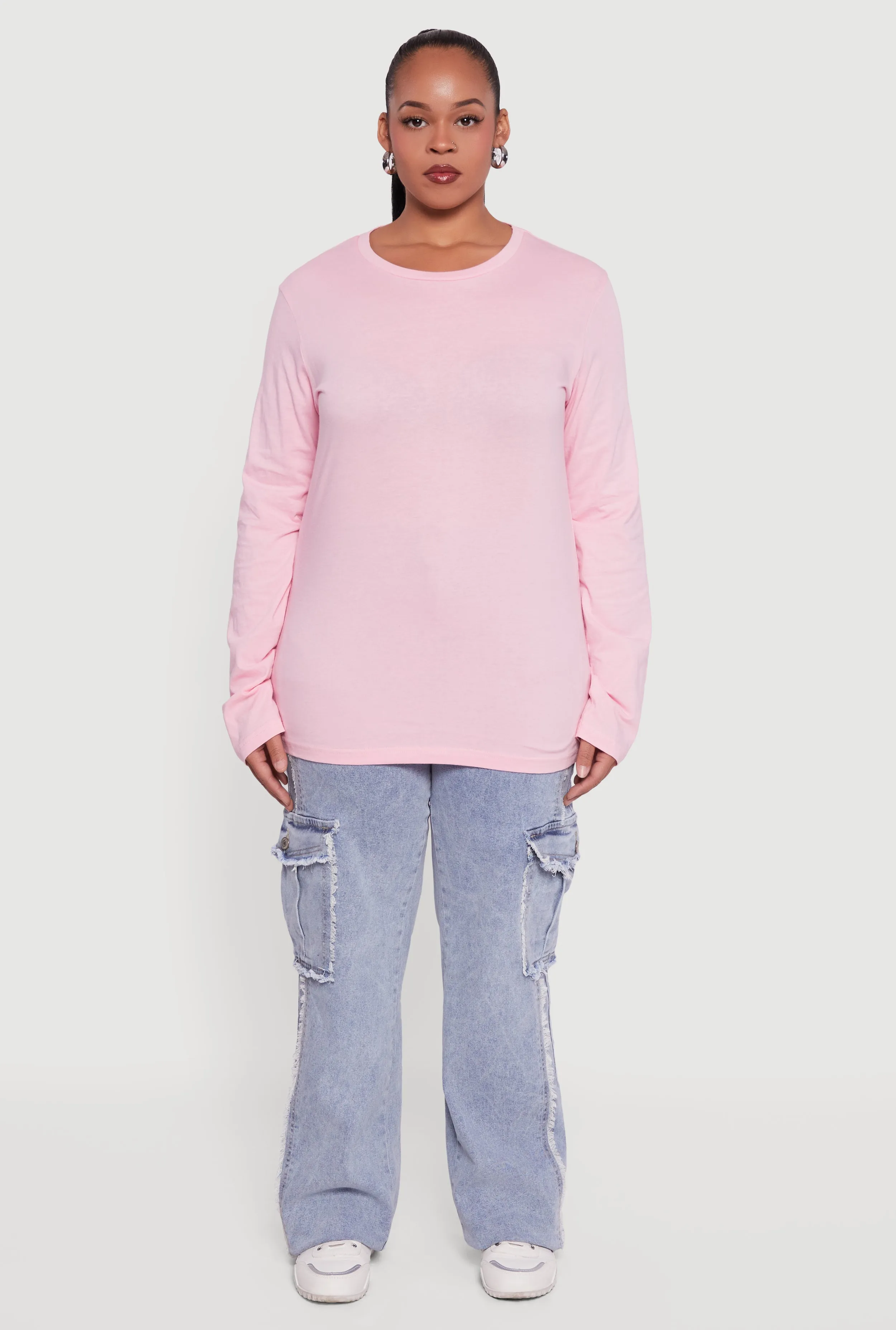 Plus Size Solid Long Sleeve Crew Neck Tee sold by Rainbow product image thumbnail 3