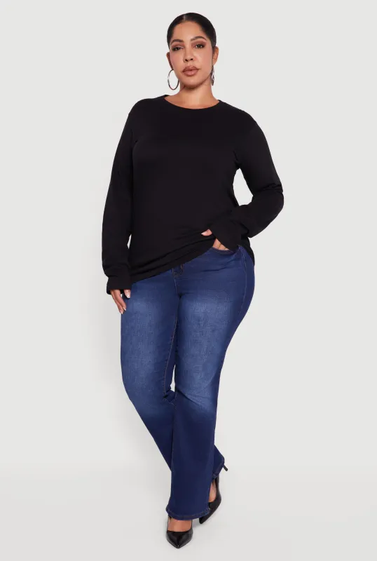 Plus Size Solid Long Sleeve Crew Neck Tee sold by Rainbow